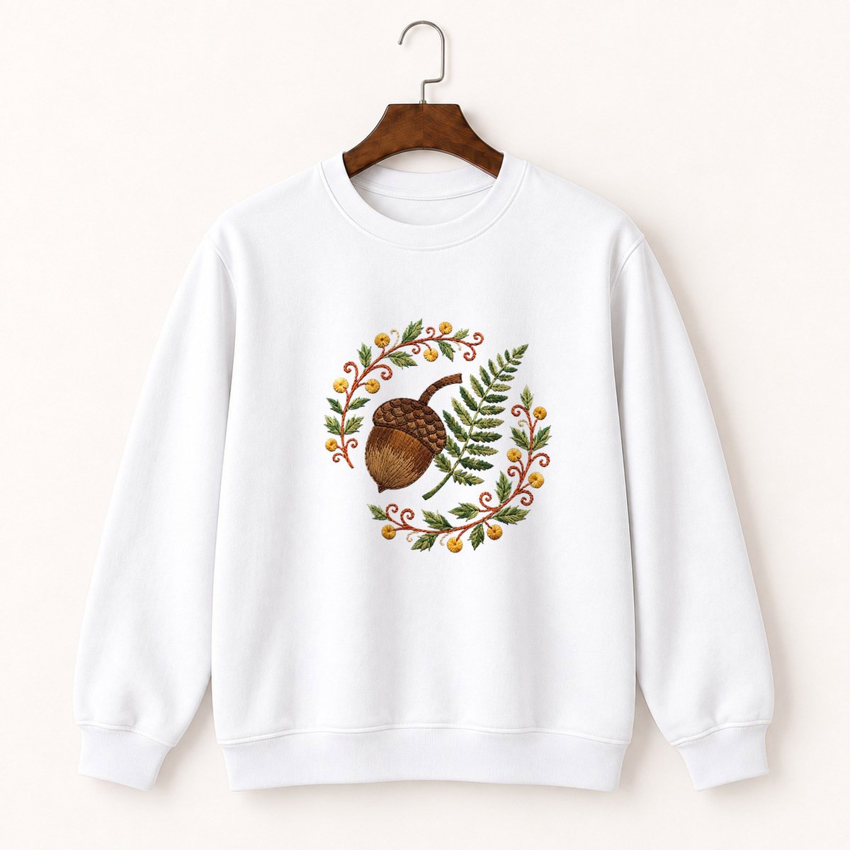 Woodland Acorn and Fern Crewneck Sweatshirt 5