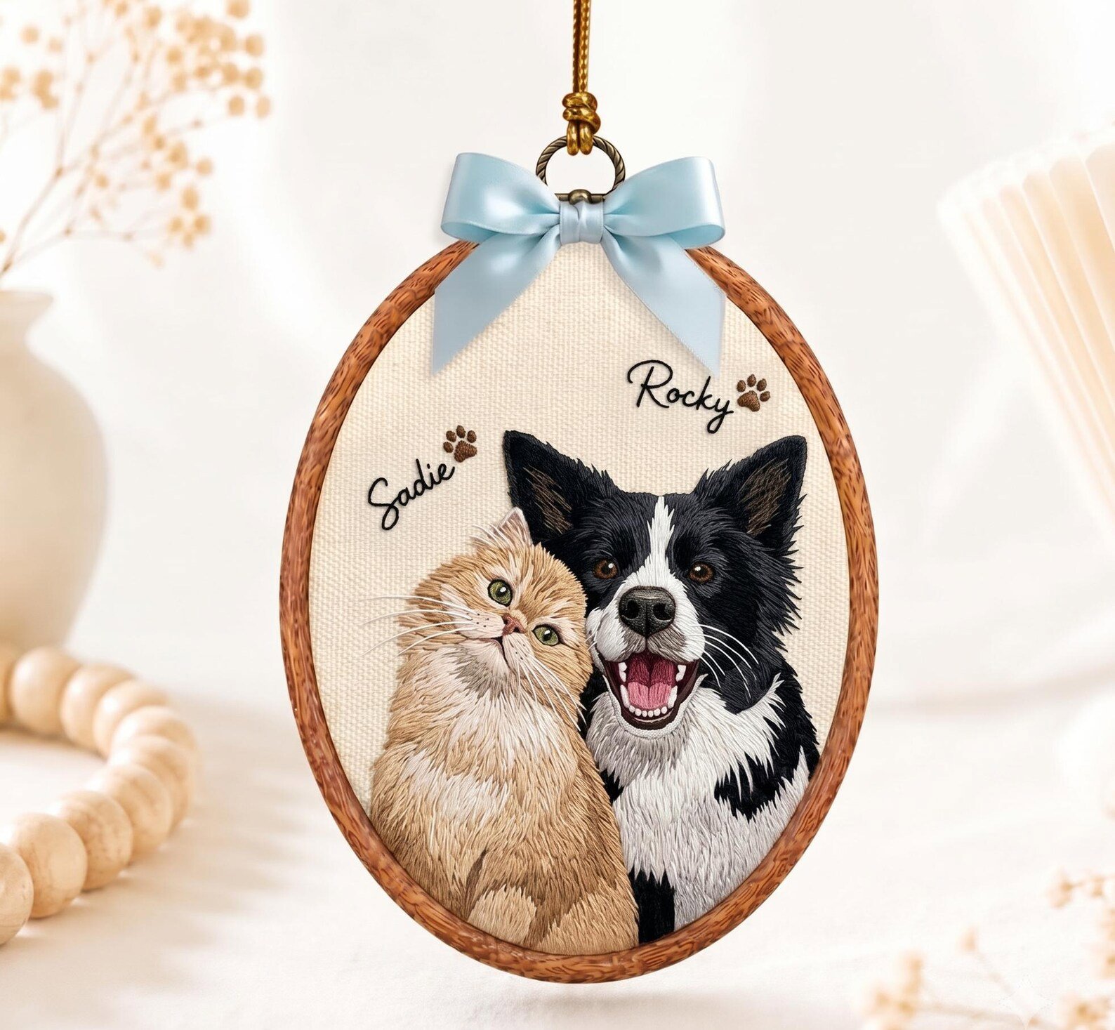 Embroidered Custom Pet Portrait Hoop, Personalized Dog Cat Photo Keepsake, Pet Memorial Gift, Christmas Pet Lover Gift, Custom Name Hoop 3