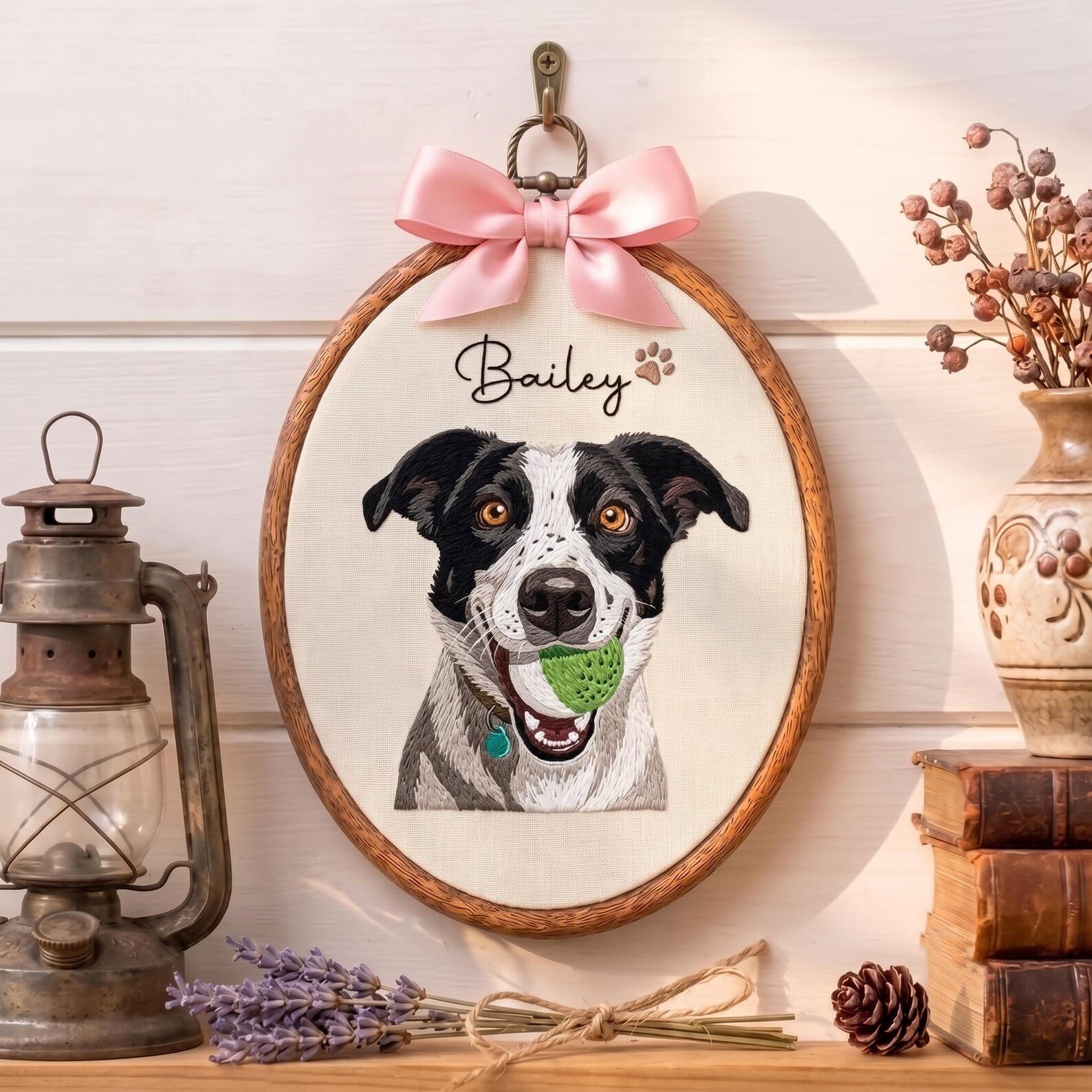 Embroidered Custom Pet Portrait Hoop, Personalized Dog Cat Photo Keepsake, Pet Memorial Gift, Christmas Pet Lover Gift, Custom Name Hoop 1