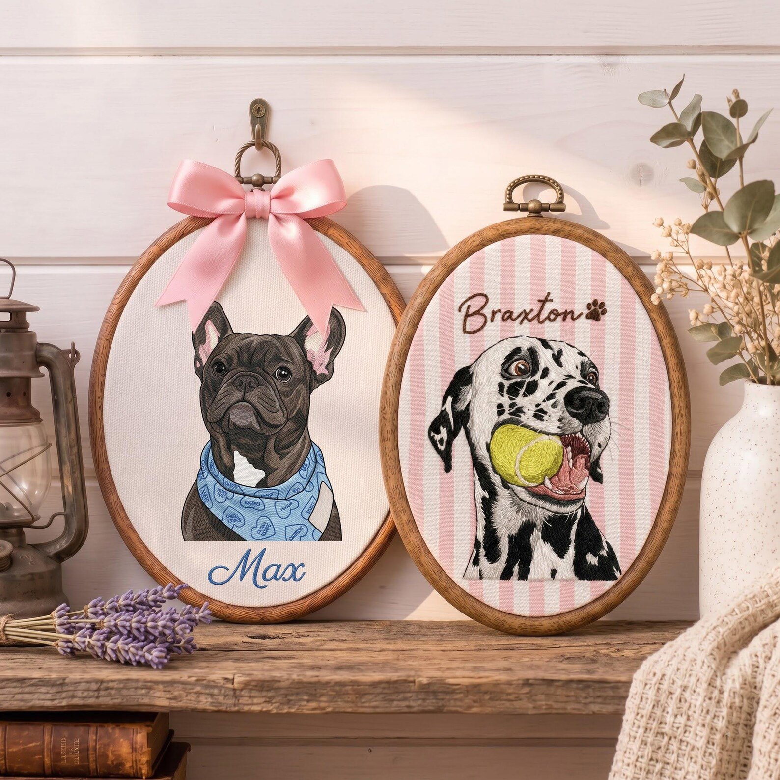 Embroidered Custom Pet Portrait Hoop, Personalized Dog Cat Photo Keepsake, Pet Memorial Gift, Christmas Pet Lover Gift, Custom Name Hoop 2