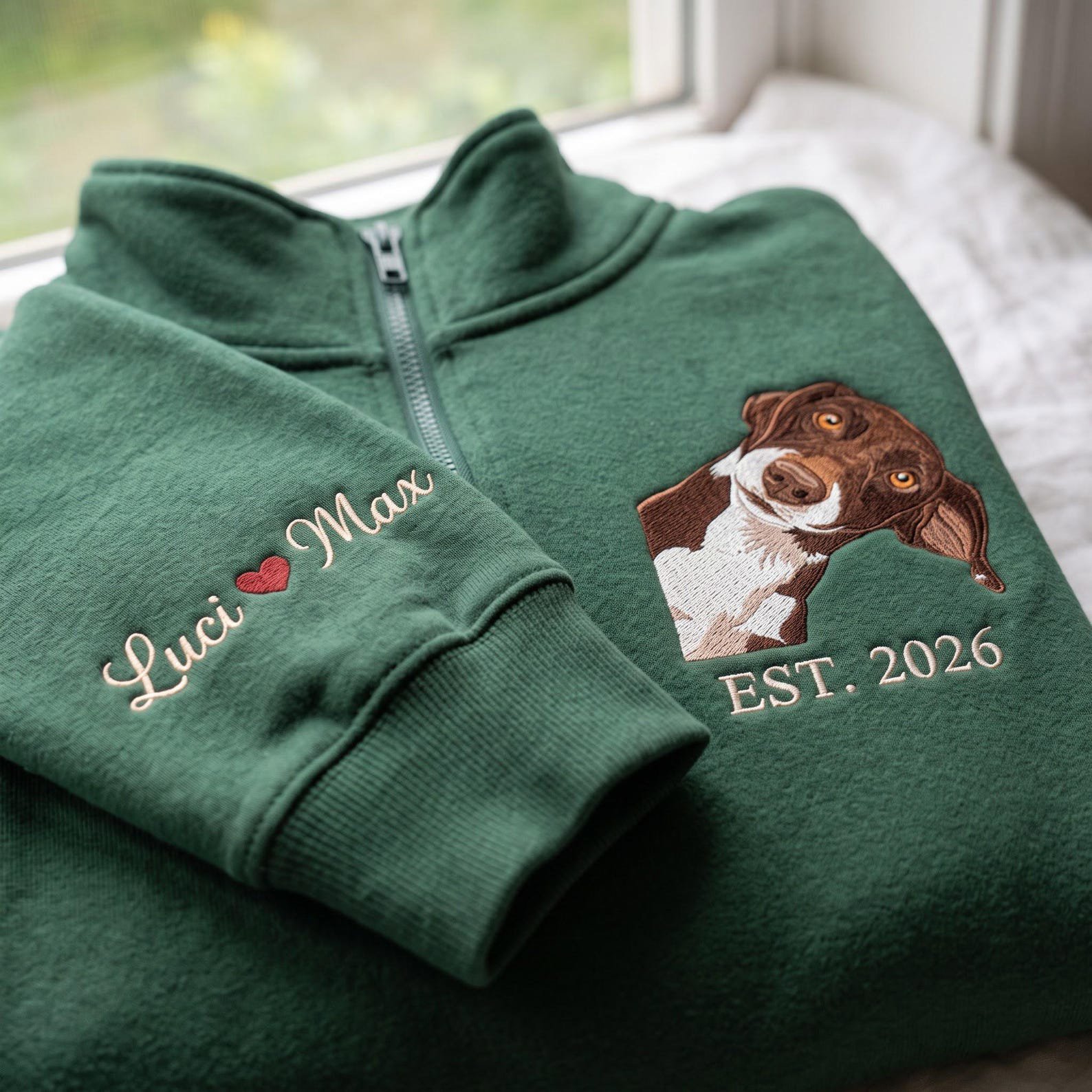 Embroidered Custom Pet Portrait Quaterzip, Personalized Cat Photo, Pet Portrait Shirt, Gift for Pet Lovers, Memorial Gift, Custom Dog Face 1