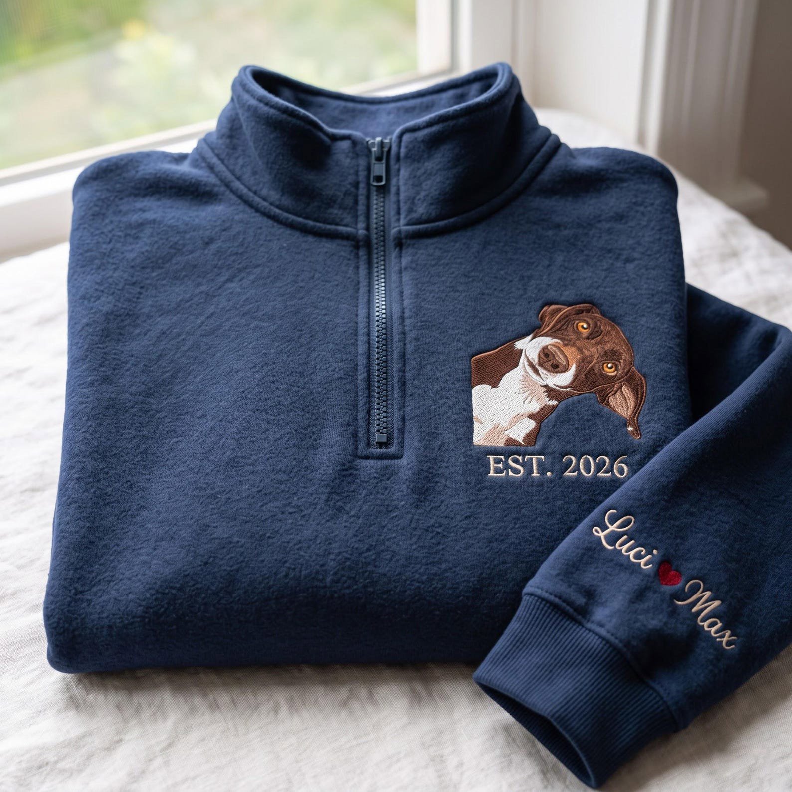 Embroidered Custom Pet Portrait Quaterzip, Personalized Cat Photo, Pet Portrait Shirt, Gift for Pet Lovers, Memorial Gift, Custom Dog Face 3