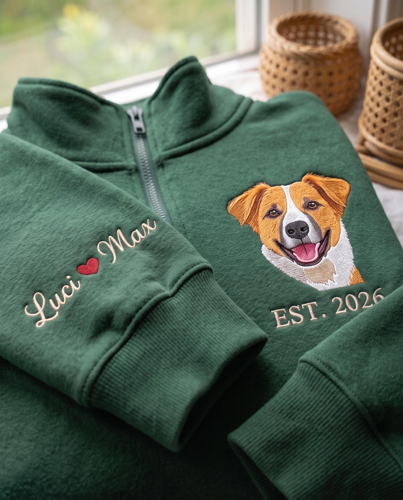 Embroidered Custom Pet Portrait Quaterzip, Personalized Cat Photo, Pet Portrait Shirt, Gift for Pet Lovers, Memorial Gift, Custom Dog Face 4