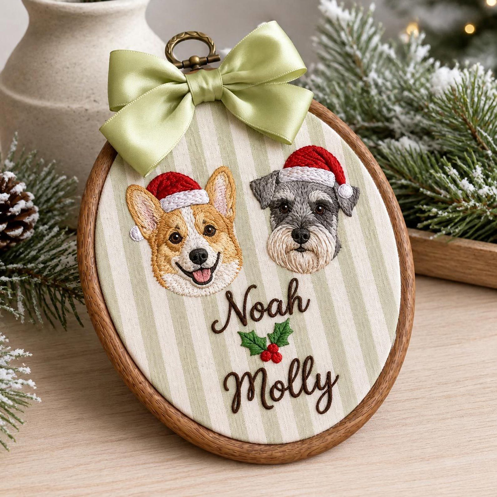 Embroidered Custom Pet Portrait Christmas Hoop, Personalized Dog First Christmas Ornament, Reindeer Pet Keepsake, Holiday Gift for Dog Lover 3