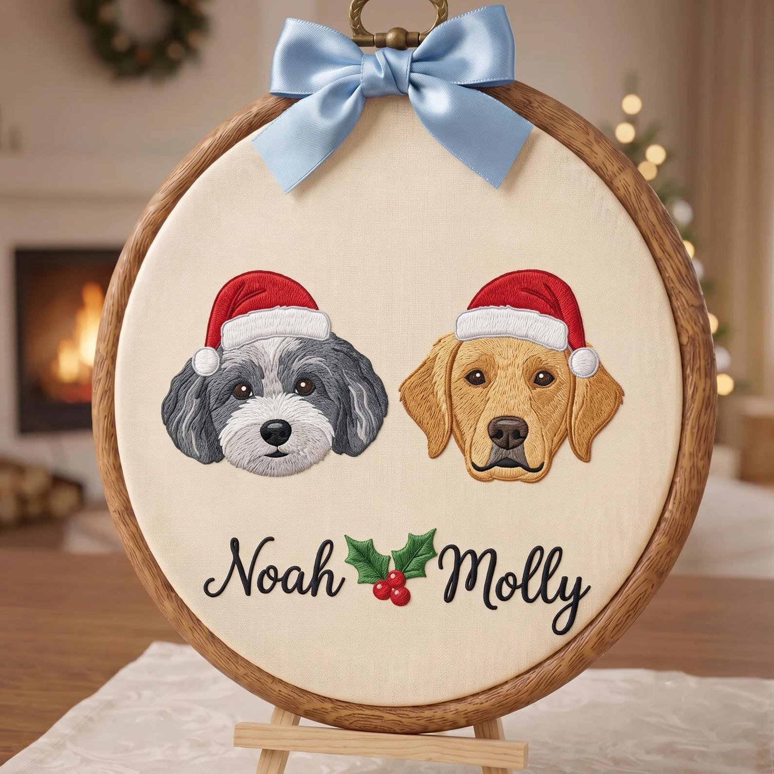 Embroidered Custom Pet Portrait Christmas Hoop, Personalized Dog First Christmas Ornament, Reindeer Pet Keepsake, Holiday Gift for Dog Lover 4