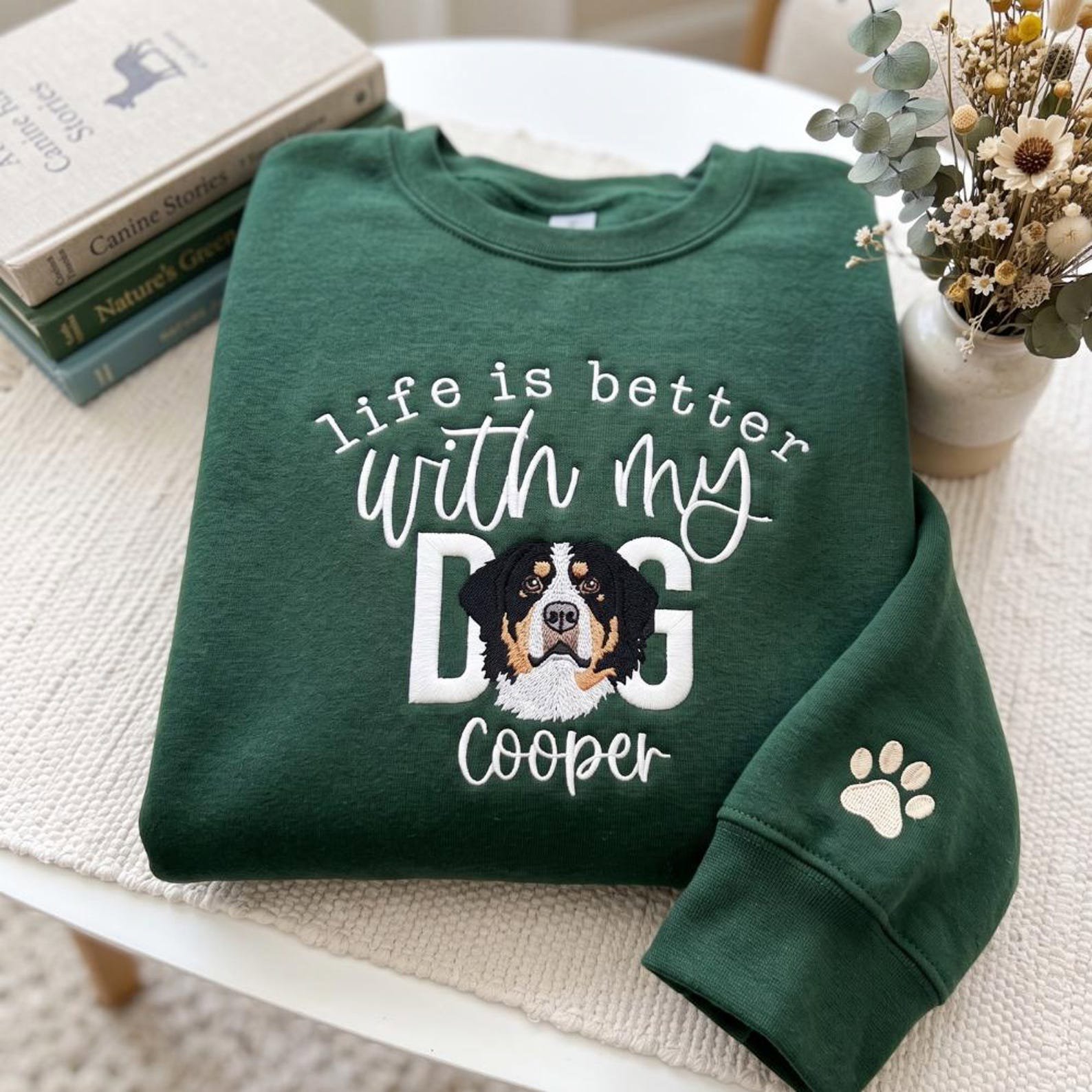 Custom Pet Portrait Embroidered Sweater, Life Is Better With My Dog Embroidered Sweatshirt, Personalized Dog and Cat Embroidery Sweatshirt 1