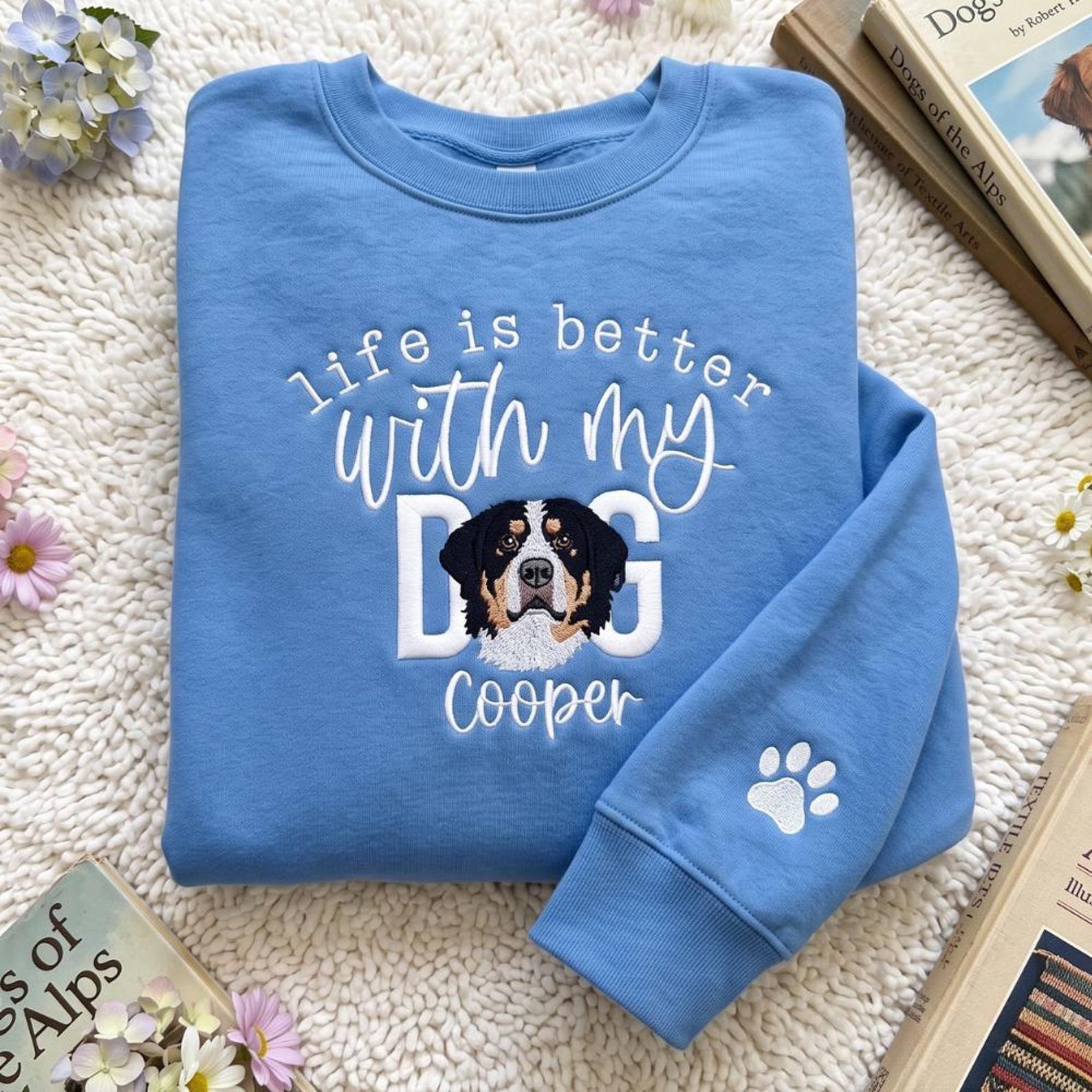 Custom Pet Portrait Embroidered Sweater, Life Is Better With My Dog Embroidered Sweatshirt, Personalized Dog and Cat Embroidery Sweatshirt 3