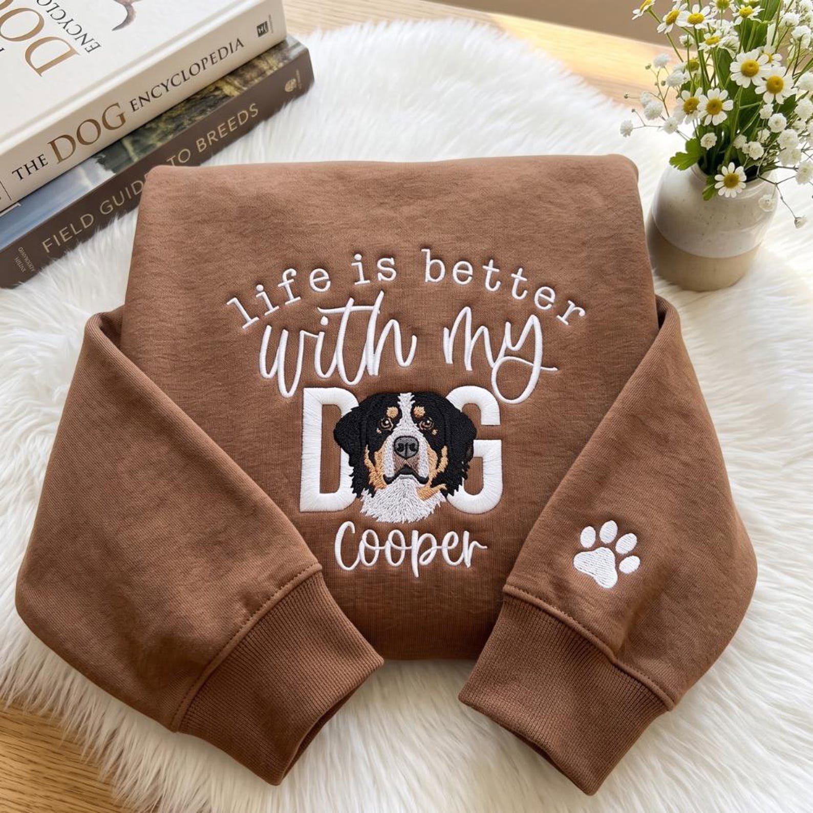 Custom Pet Portrait Embroidered Sweater, Life Is Better With My Dog Embroidered Sweatshirt, Personalized Dog and Cat Embroidery Sweatshirt 2