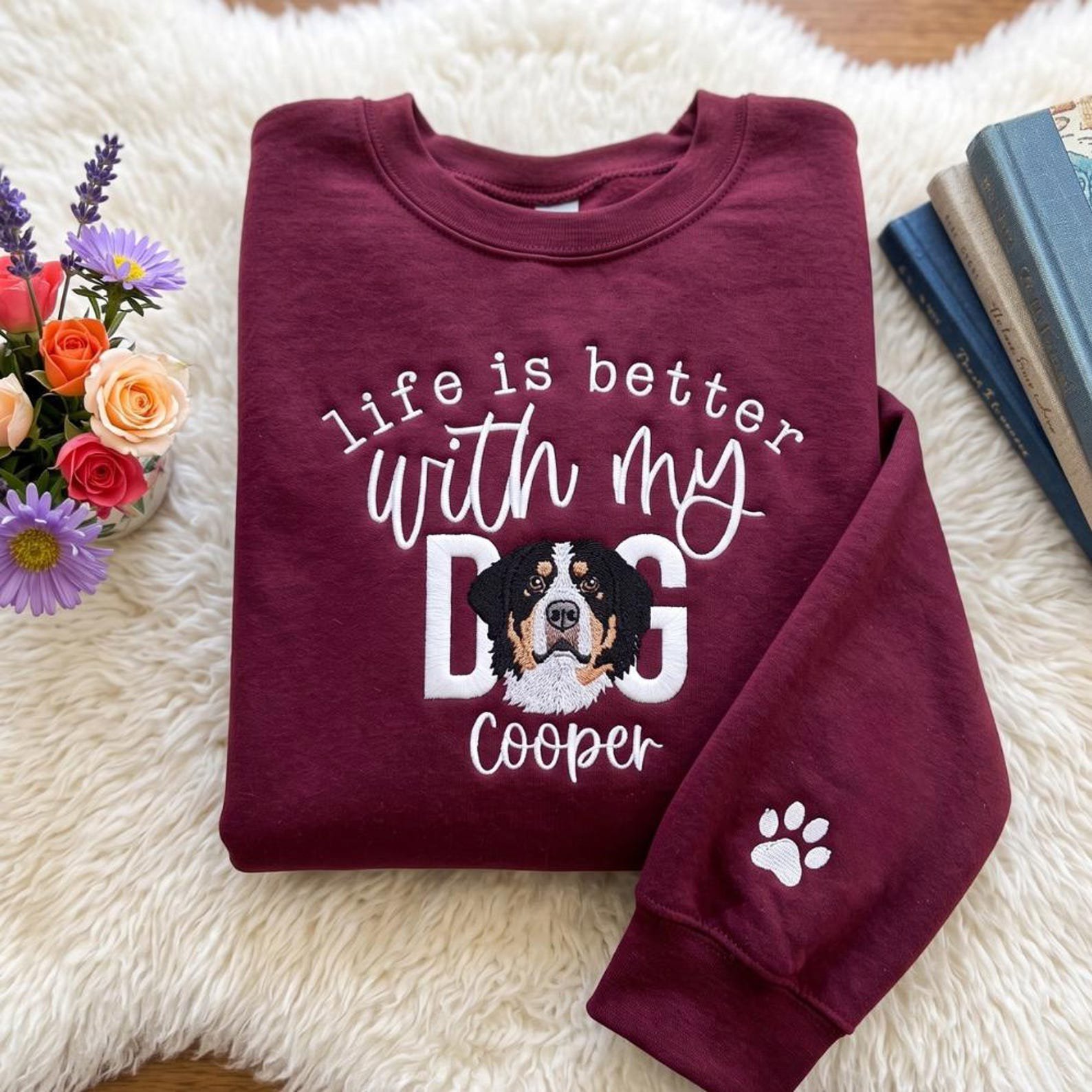 Custom Pet Portrait Embroidered Sweater, Life Is Better With My Dog Embroidered Sweatshirt, Personalized Dog and Cat Embroidery Sweatshirt 4