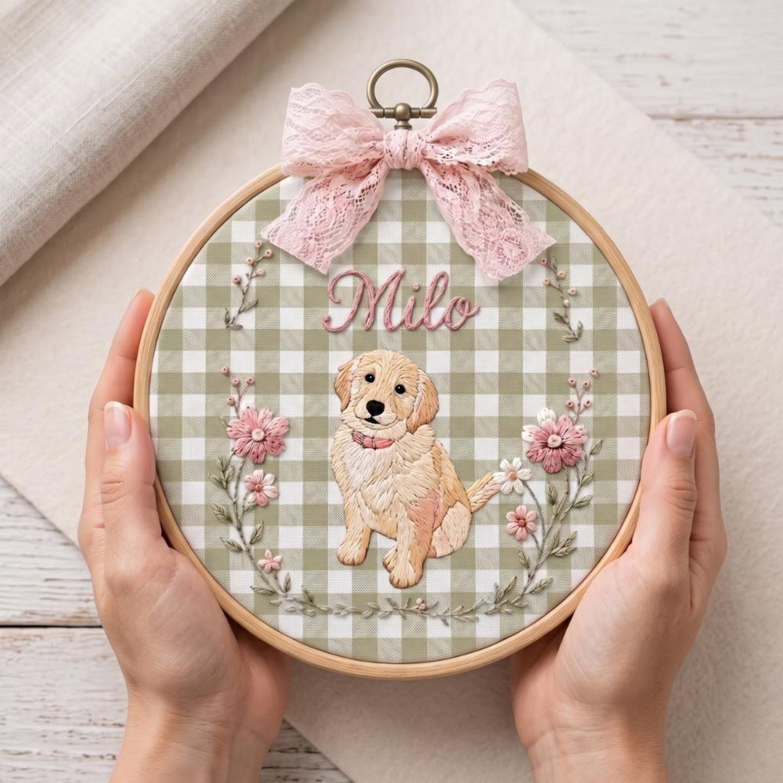 Custom Pet Face With Floral Embroidered Hoop, Pet Portrait Embroidered Wall Art, Pet Lover Memorial Gift, Pet Loss Sympathy Gift 4