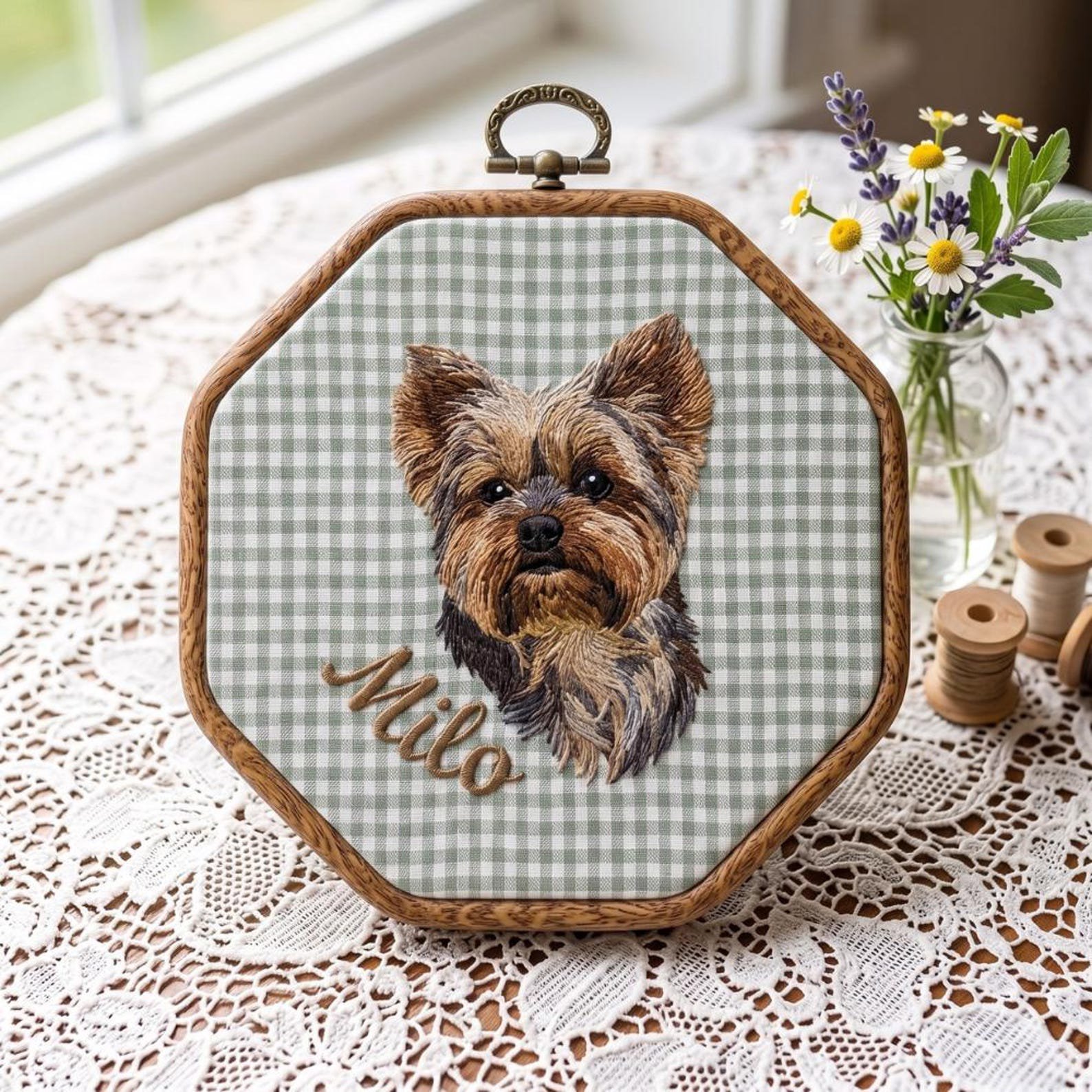 Custom Pet Face Embroidered Hoop, Pet Portrait Embroidered Wall Art, Custom Pet Decor, Pet Lover Memorial Gift 4