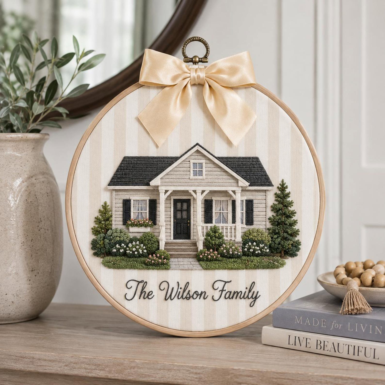 Embroidered Custom House Portrait Hoop, New Home Keepsake Wall Decor, Personalized Family Name Sign from Photo, Housewarming Gift 3
