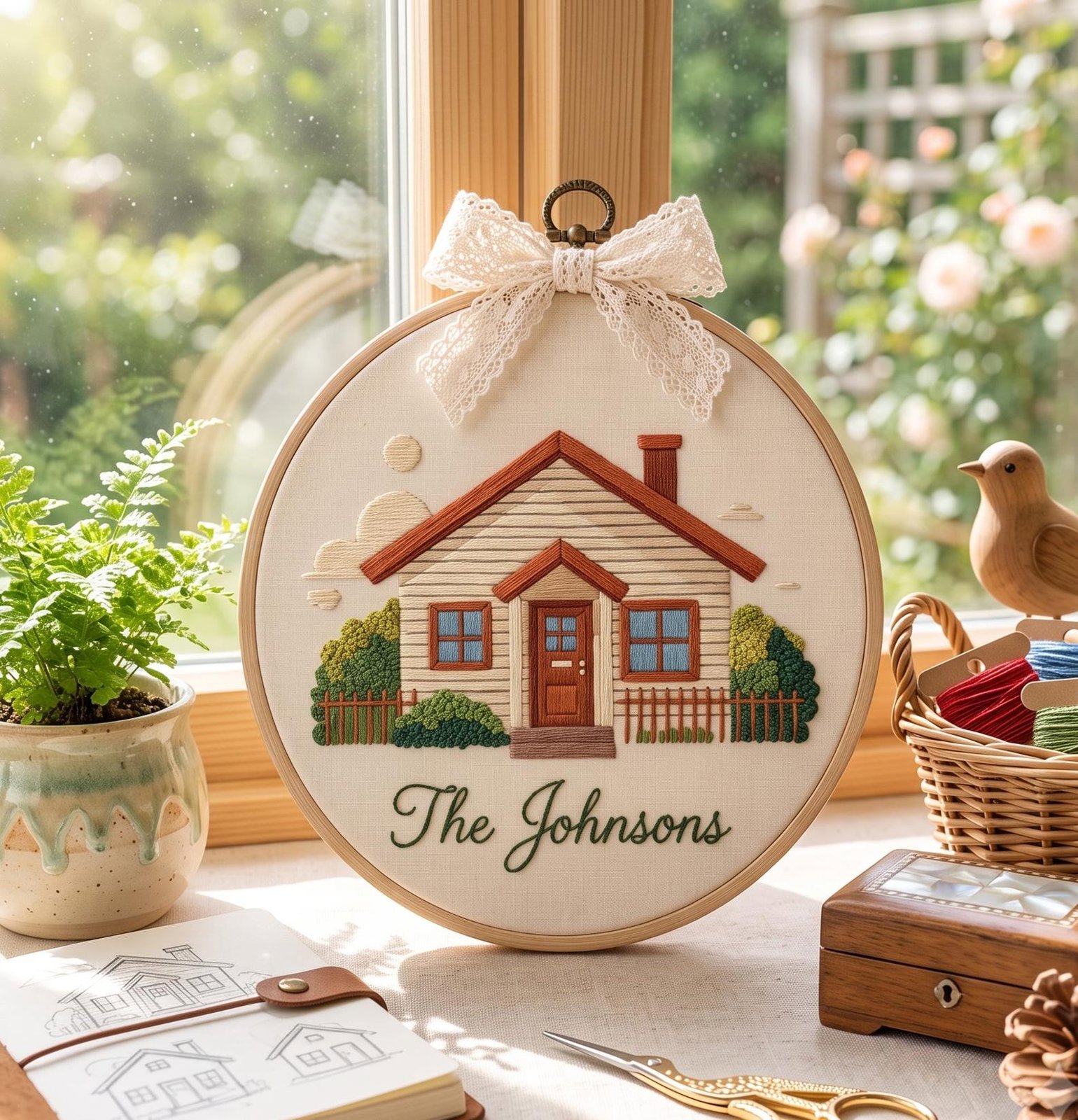 Embroidered Custom House Portrait Hoop, New Home Keepsake Wall Decor, Personalized Family Name Sign from Photo, Housewarming Gift 4