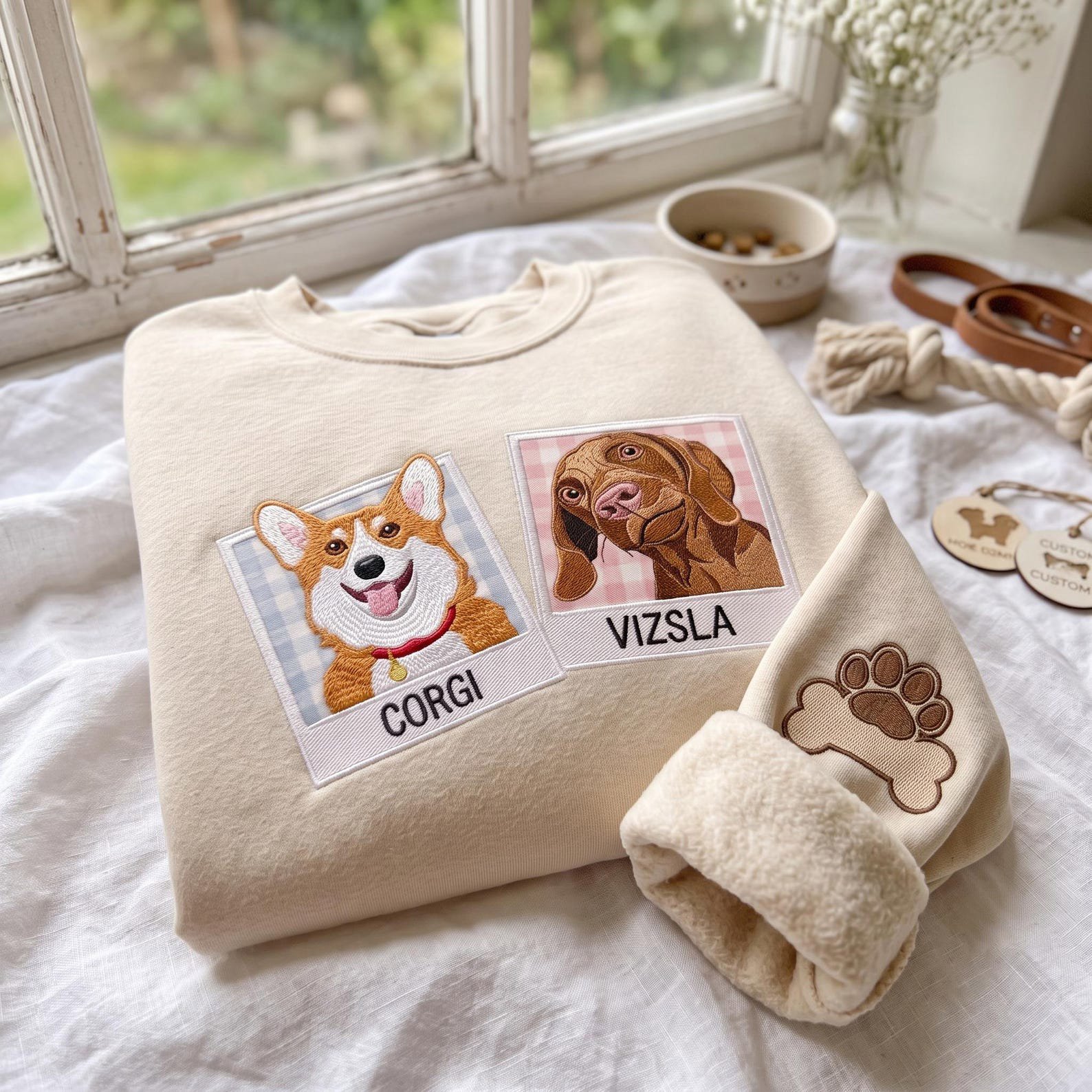 Embroidered Personalized Dog Portrait Shirt, Custom Embroidered Pet Applique, Gingham Gift for Dog Mom, Memorial Gift, Pet Lovers Gift 1