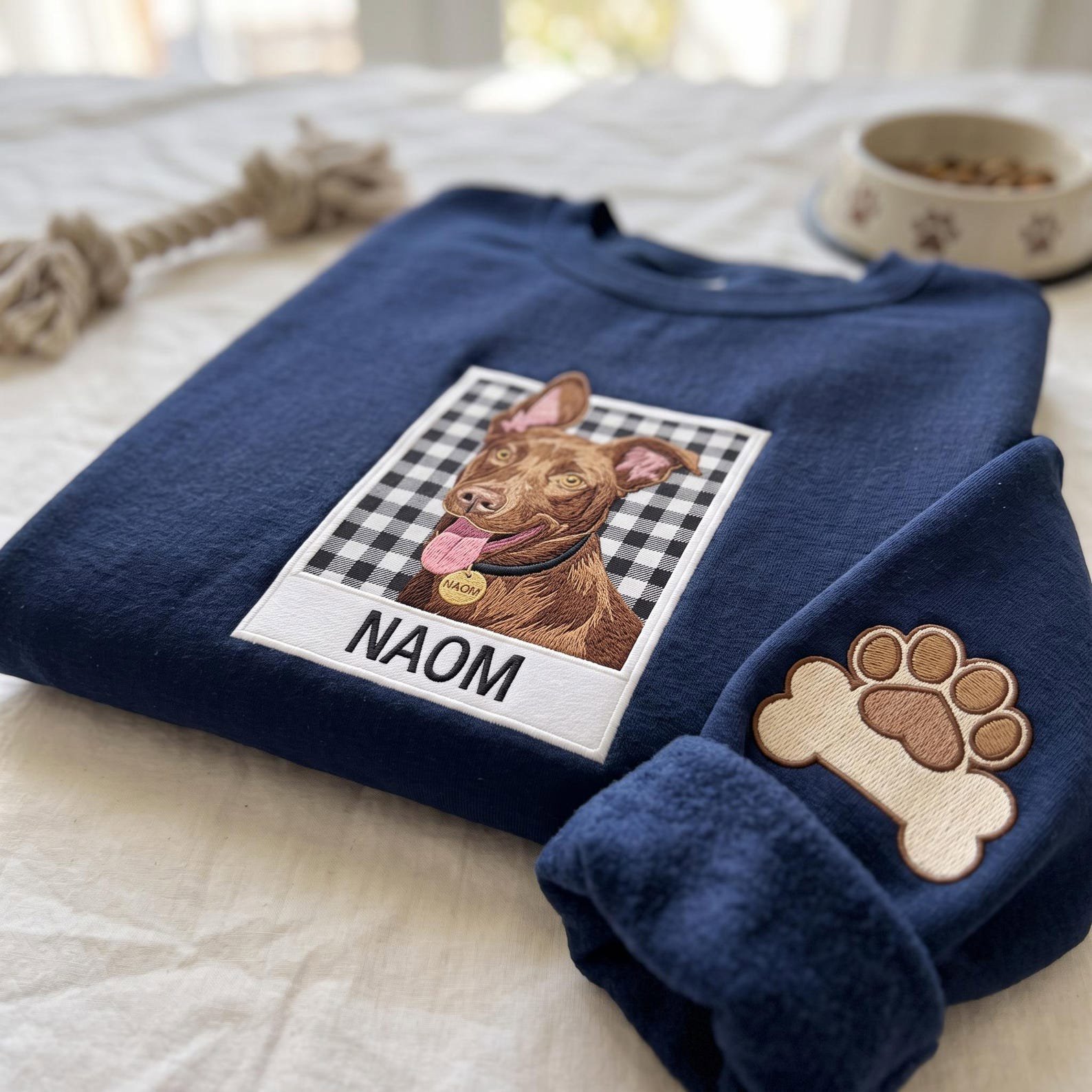 Embroidered Personalized Dog Portrait Shirt, Custom Embroidered Pet Applique, Gingham Gift for Dog Mom, Memorial Gift, Pet Lovers Gift 3