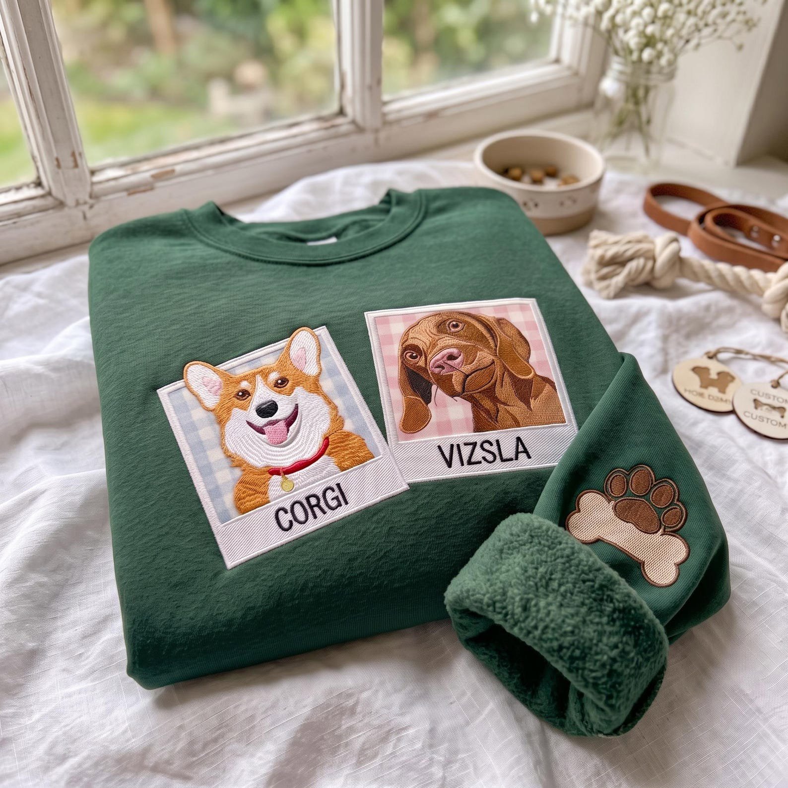 Embroidered Personalized Dog Portrait Shirt, Custom Embroidered Pet Applique, Gingham Gift for Dog Mom, Memorial Gift, Pet Lovers Gift 2