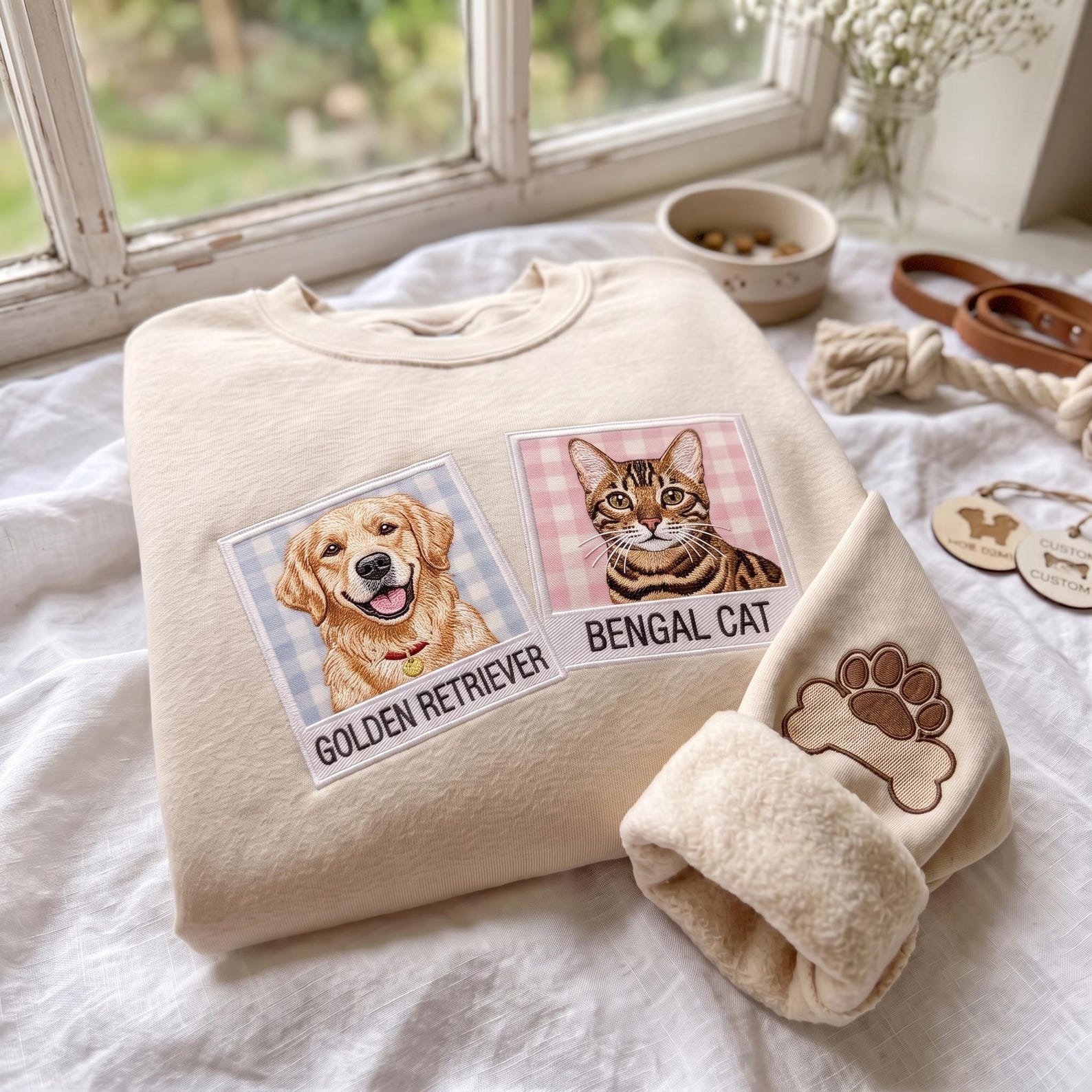 Embroidered Personalized Dog Portrait Shirt, Custom Embroidered Pet Applique, Gingham Gift for Dog Mom, Memorial Gift, Pet Lovers Gift 4