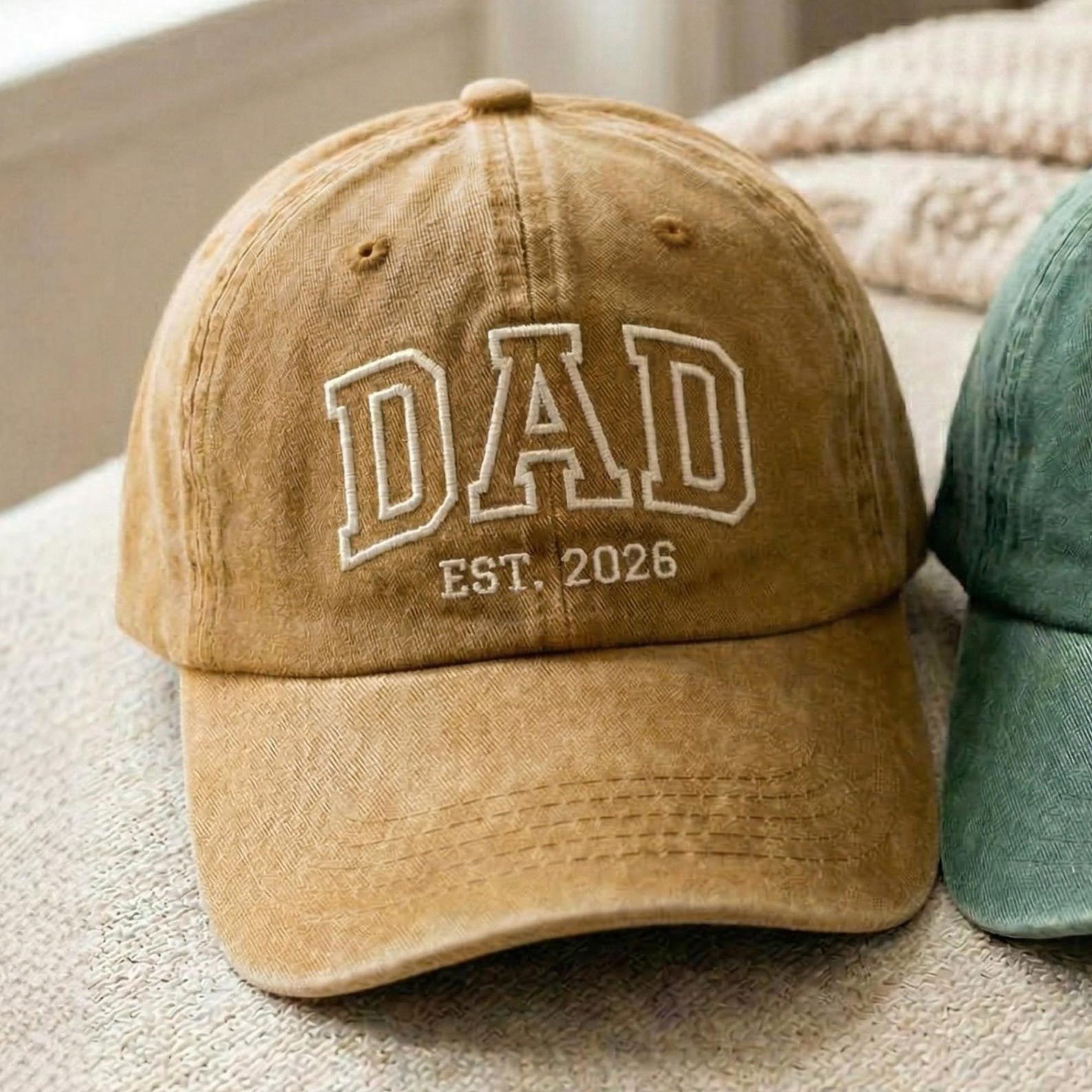 Custom Embroidered Mom Dad Est 2026 Washed Cotton Cap, Baby Announcement Baseball Hat 2