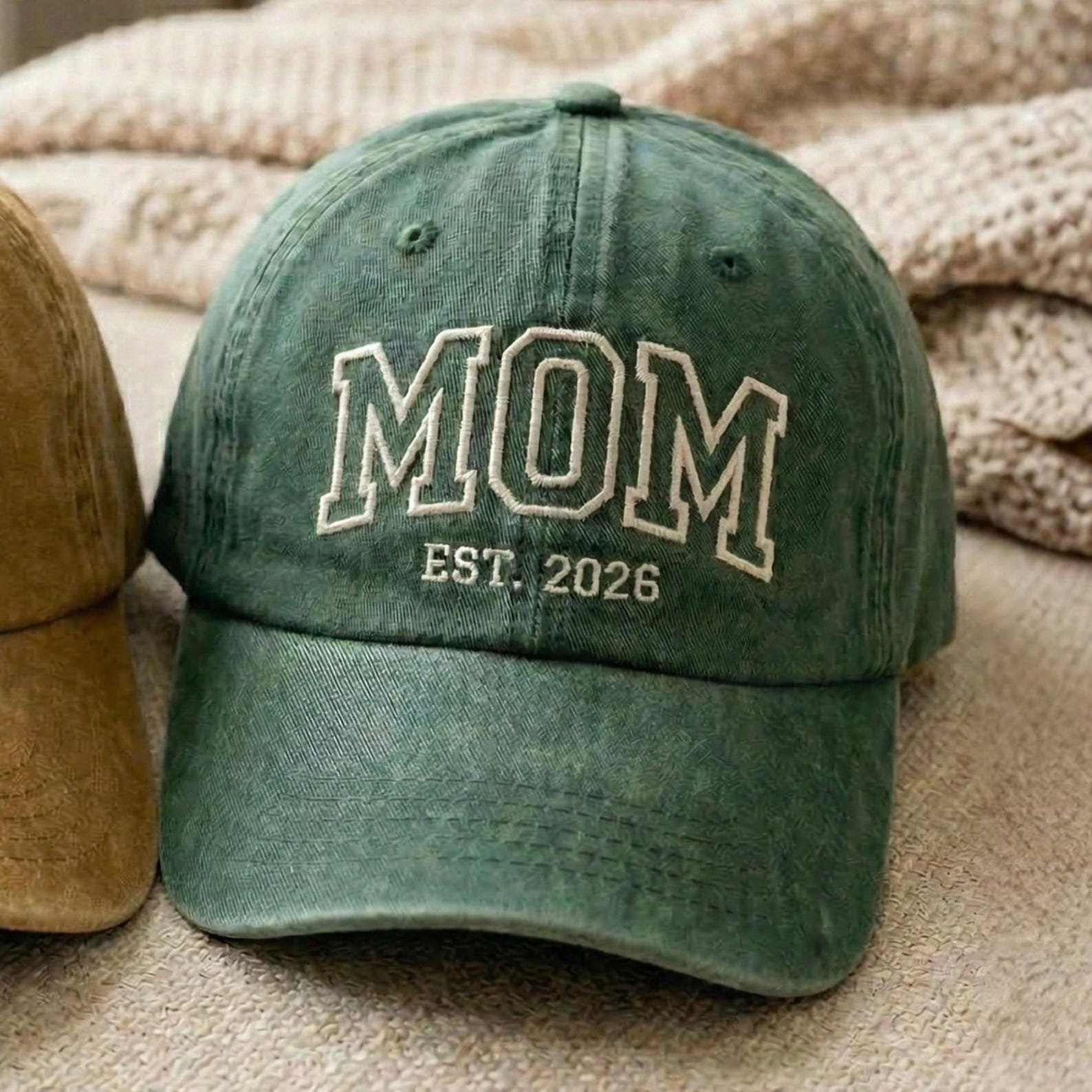 Custom Embroidered Mom Dad Est 2026 Washed Cotton Cap, Baby Announcement Baseball Hat 3