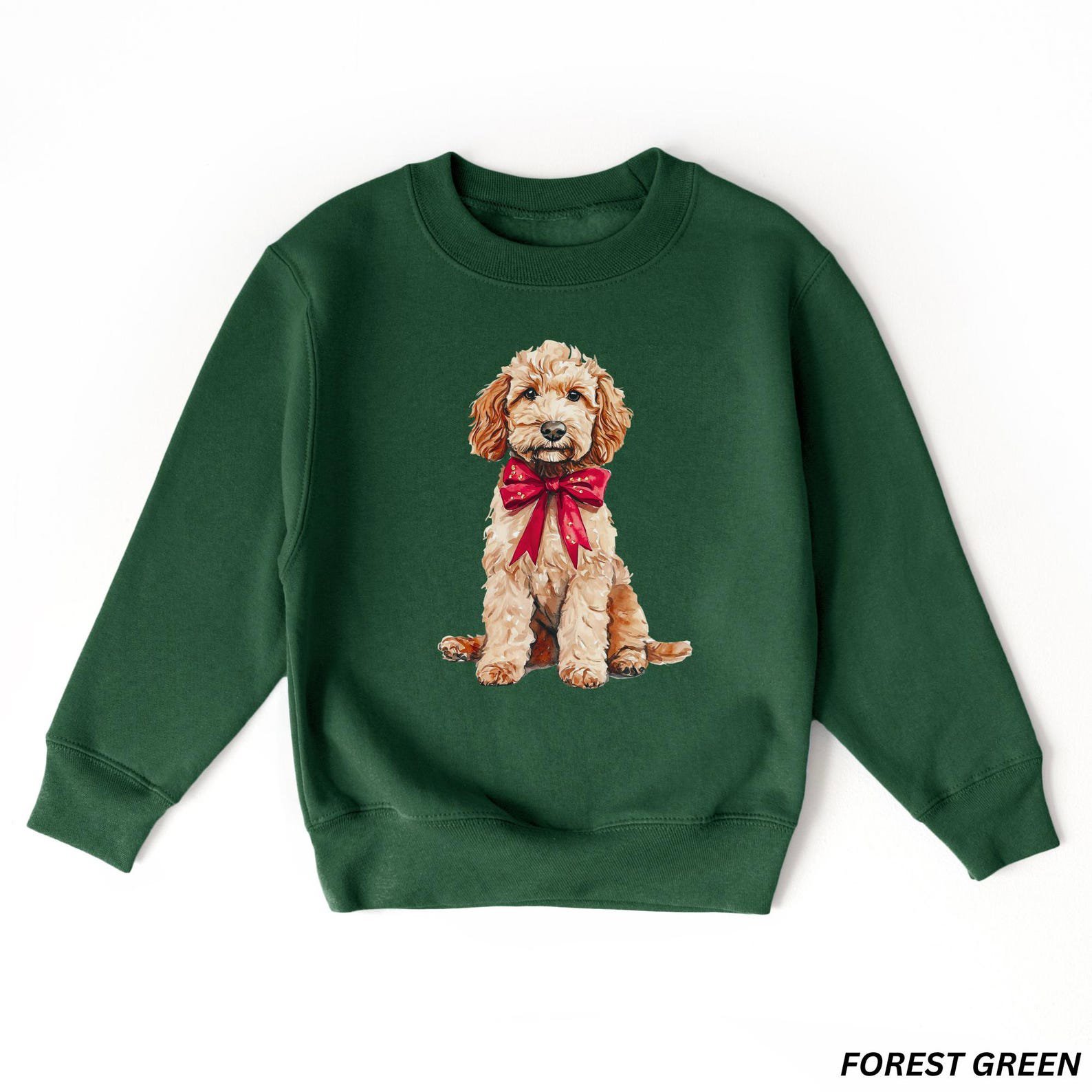 Kids Christmas Dog Sweatshirt, Goldendoodle Sweatshirt, Dog Lover Sweatshirt, Youth Christmas Shirt, Dog Lover Gift, Coquette Christmas 2