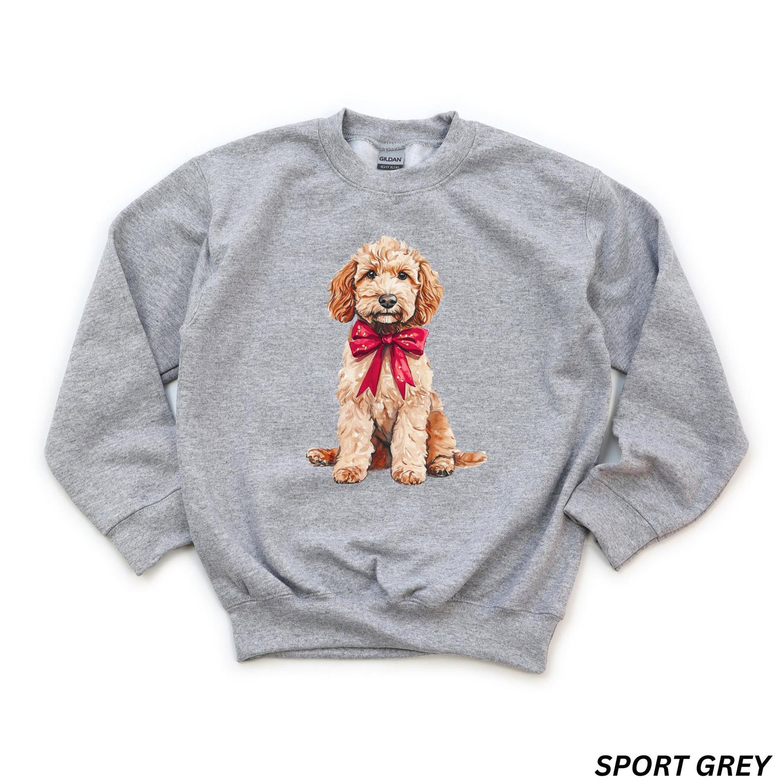 Kids Christmas Dog Sweatshirt, Goldendoodle Sweatshirt, Dog Lover Sweatshirt, Youth Christmas Shirt, Dog Lover Gift, Coquette Christmas 1
