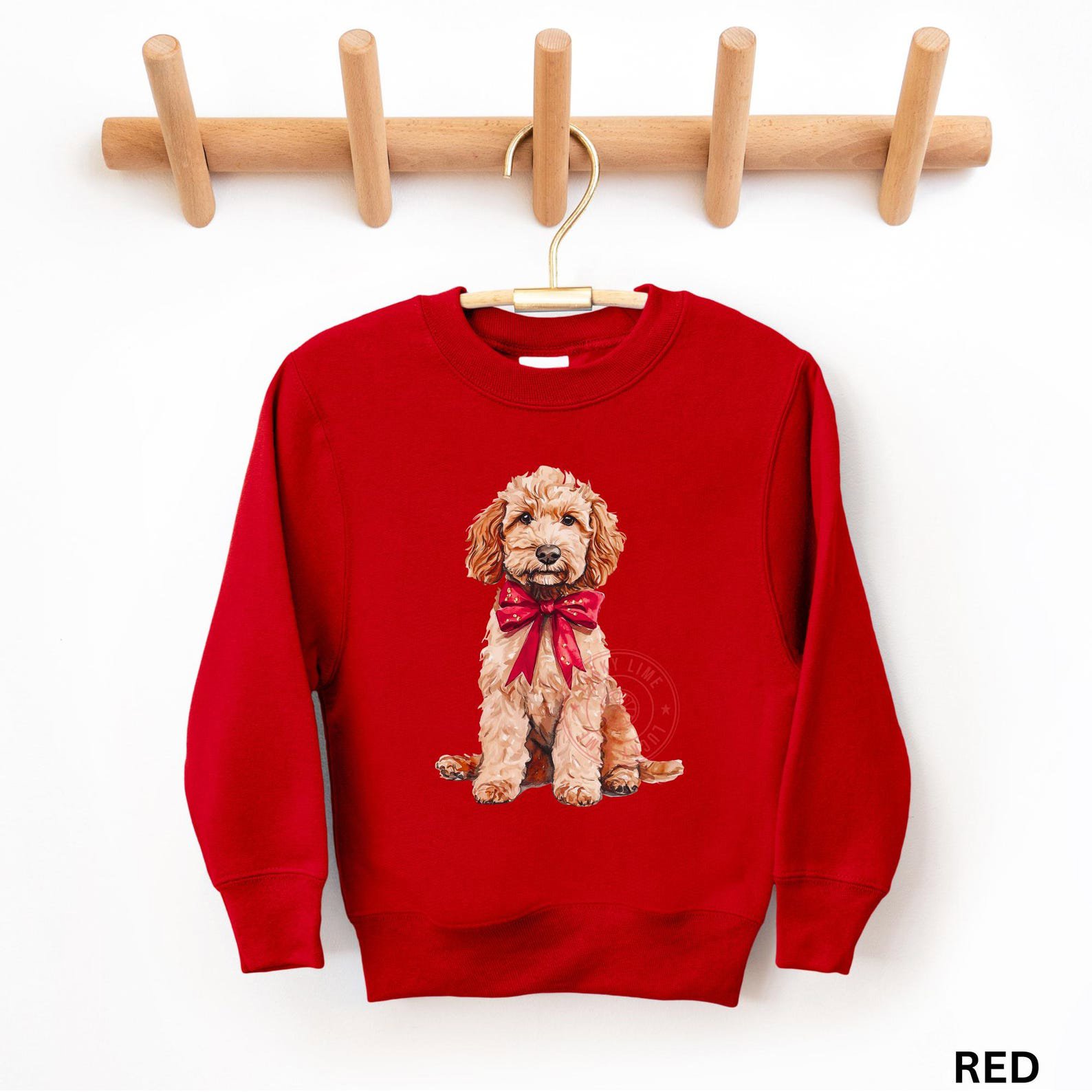 Kids Christmas Dog Sweatshirt, Goldendoodle Sweatshirt, Dog Lover Sweatshirt, Youth Christmas Shirt, Dog Lover Gift, Coquette Christmas 4