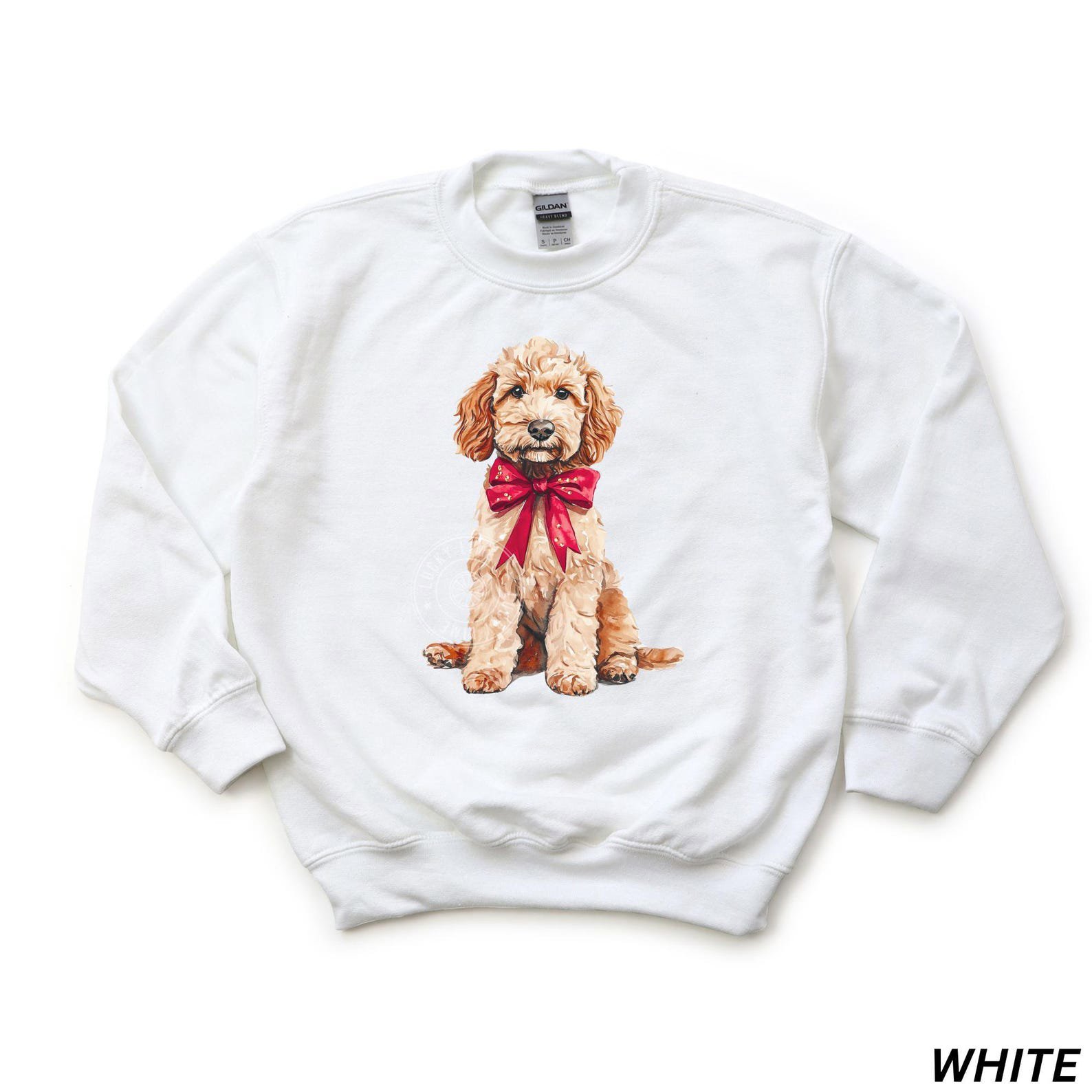 Kids Christmas Dog Sweatshirt, Goldendoodle Sweatshirt, Dog Lover Sweatshirt, Youth Christmas Shirt, Dog Lover Gift, Coquette Christmas 5