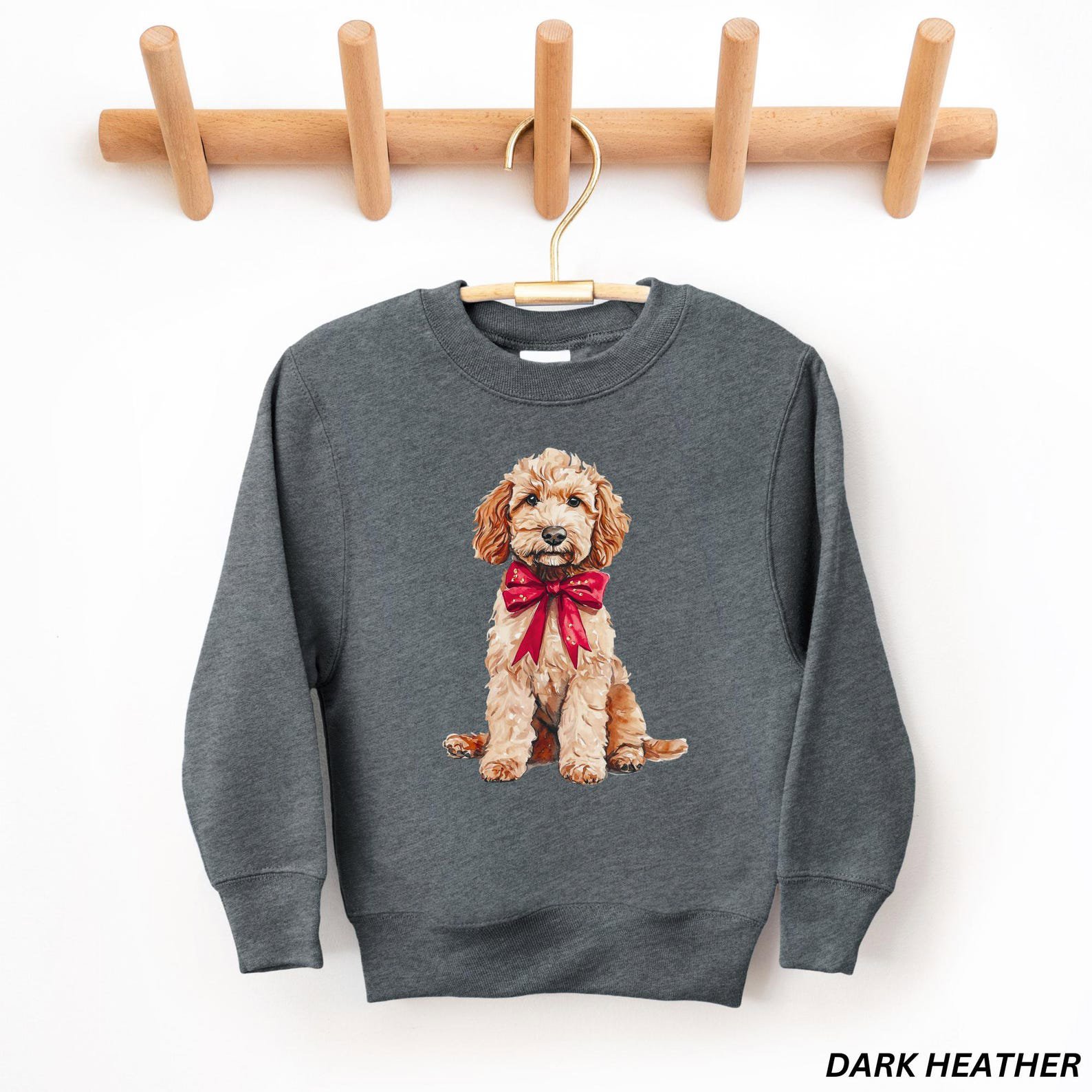 Kids Christmas Dog Sweatshirt, Goldendoodle Sweatshirt, Dog Lover Sweatshirt, Youth Christmas Shirt, Dog Lover Gift, Coquette Christmas 6