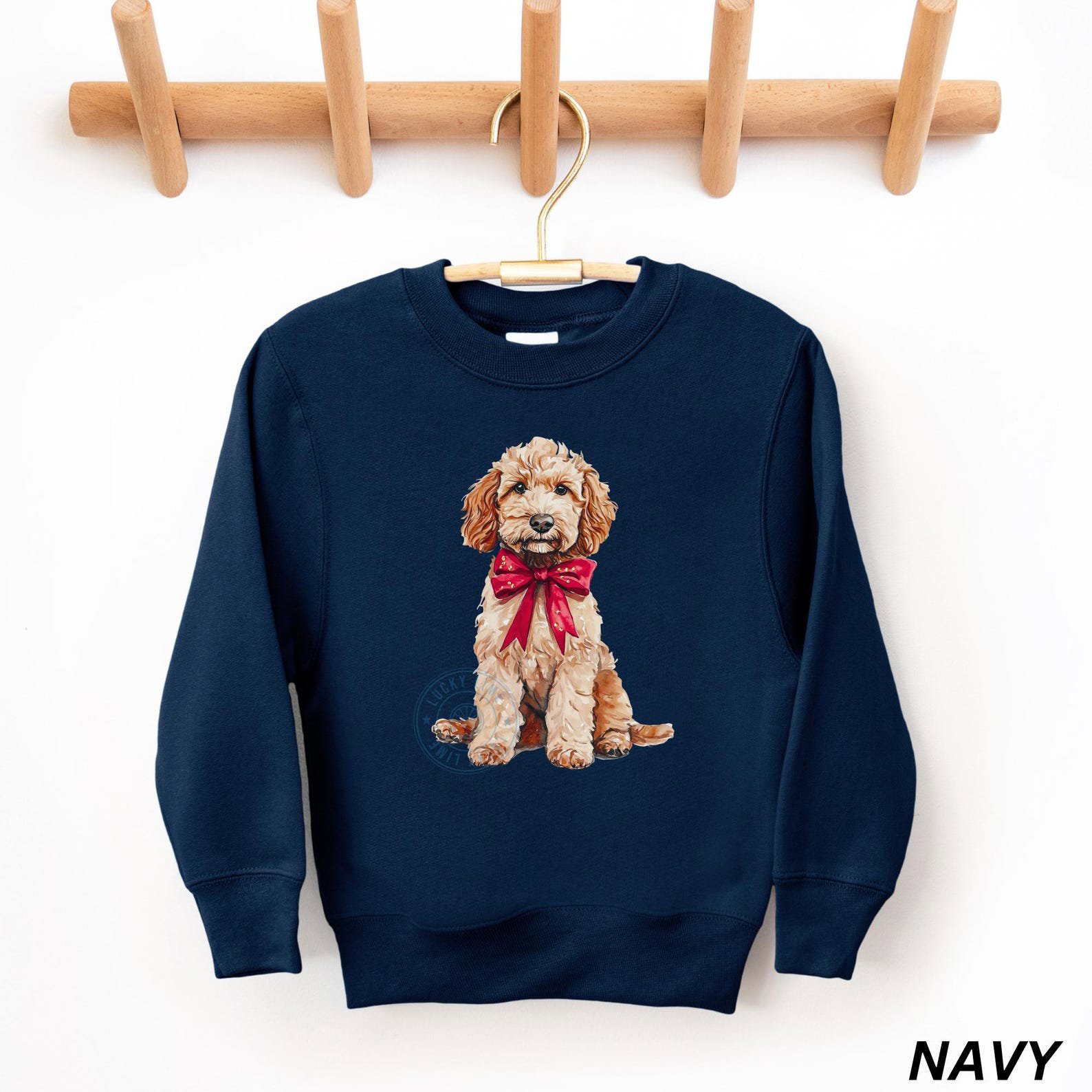 Kids Christmas Dog Sweatshirt, Goldendoodle Sweatshirt, Dog Lover Sweatshirt, Youth Christmas Shirt, Dog Lover Gift, Coquette Christmas 7