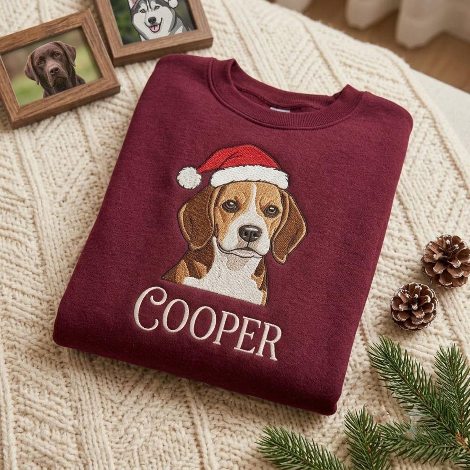 Custom Pet Portrait Embroidered Sweatshirt, Personalized Dog Christmas Crewneck, Santa Hat Pet Memorial Sweater, Dog Lover Gift 5