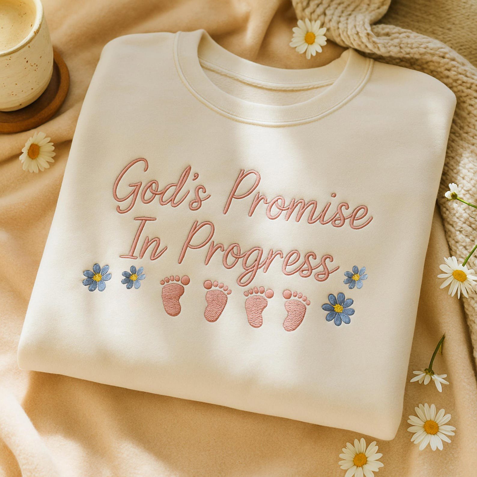 Embroidered Christian Pregnancy Sweatshirt: God's Promise In Progress Baby Announcement 1