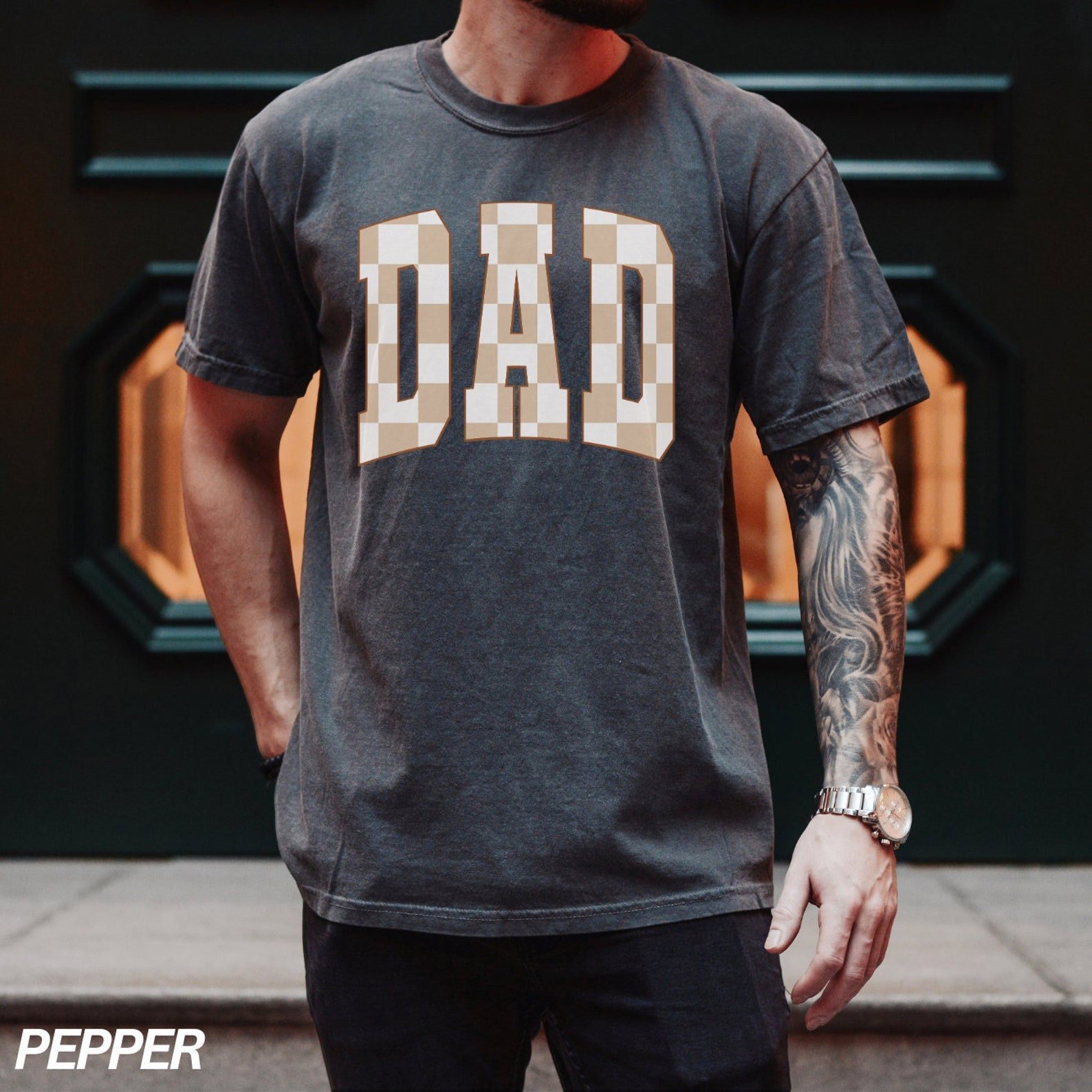 Checkered Dad Shirt, Varsity Dad Shirt, New Dad Gift, Fatherhood Shirt, Dada Tshirt, Gifts for Men, Baby Announcement, Gender Reveal Shirt 1