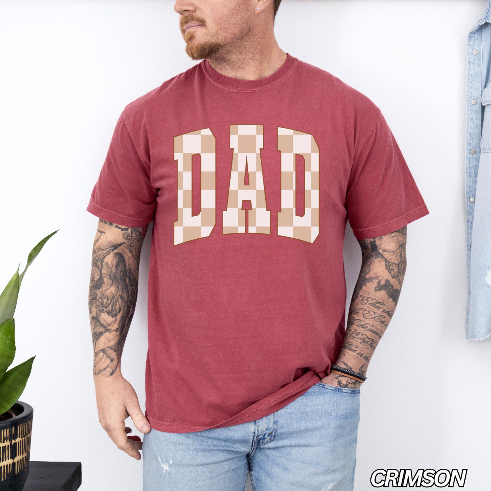 Checkered Dad Shirt, Varsity Dad Shirt, New Dad Gift, Fatherhood Shirt, Dada Tshirt, Gifts for Men, Baby Announcement, Gender Reveal Shirt 2