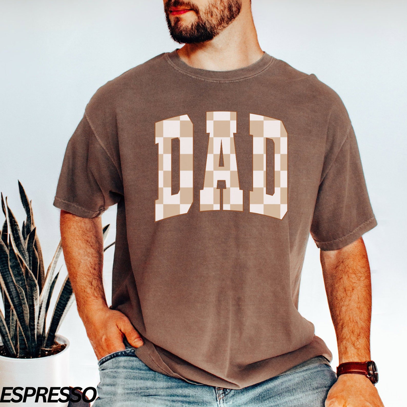 Checkered Dad Shirt, Varsity Dad Shirt, New Dad Gift, Fatherhood Shirt, Dada Tshirt, Gifts for Men, Baby Announcement, Gender Reveal Shirt 3