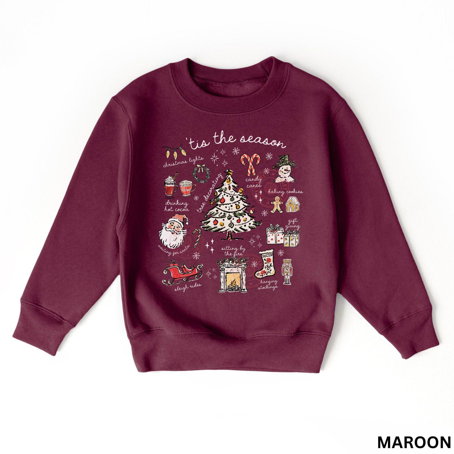 Kids Christmas Sweatshirt, Tis the Season Sweatshirt, Youth Holiday Sweater, Christmas Tree Shirt, Santa Shirt, Girls Christmas Sweatshirt 2