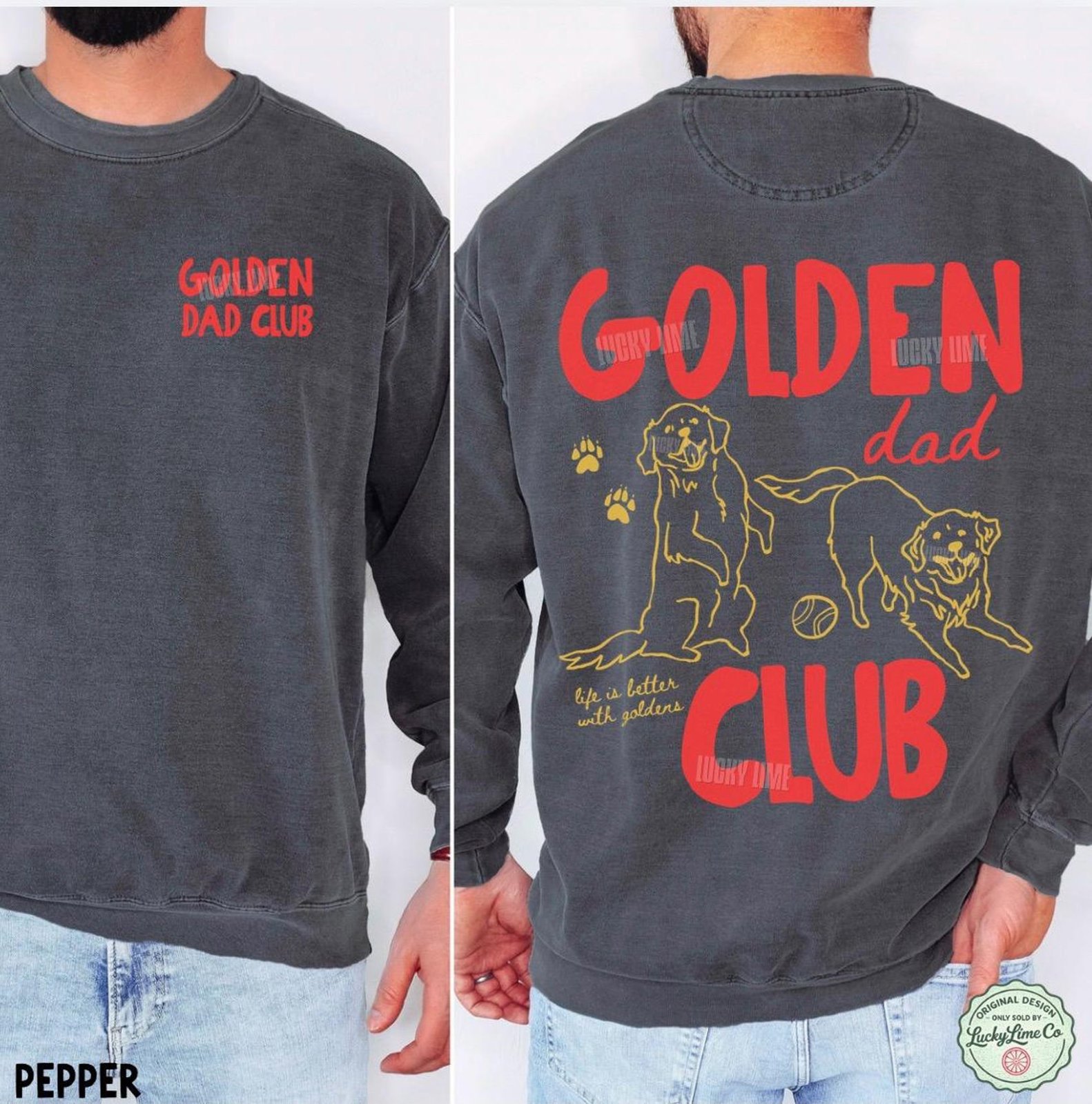 Golden Dad Club Comfort Colors® Sweatshirt, Mens Back Design Sweatshirt, Dog Dad Crewneck, Retriever Dog Shirt, Mens Crewneck Sweatshirt 3