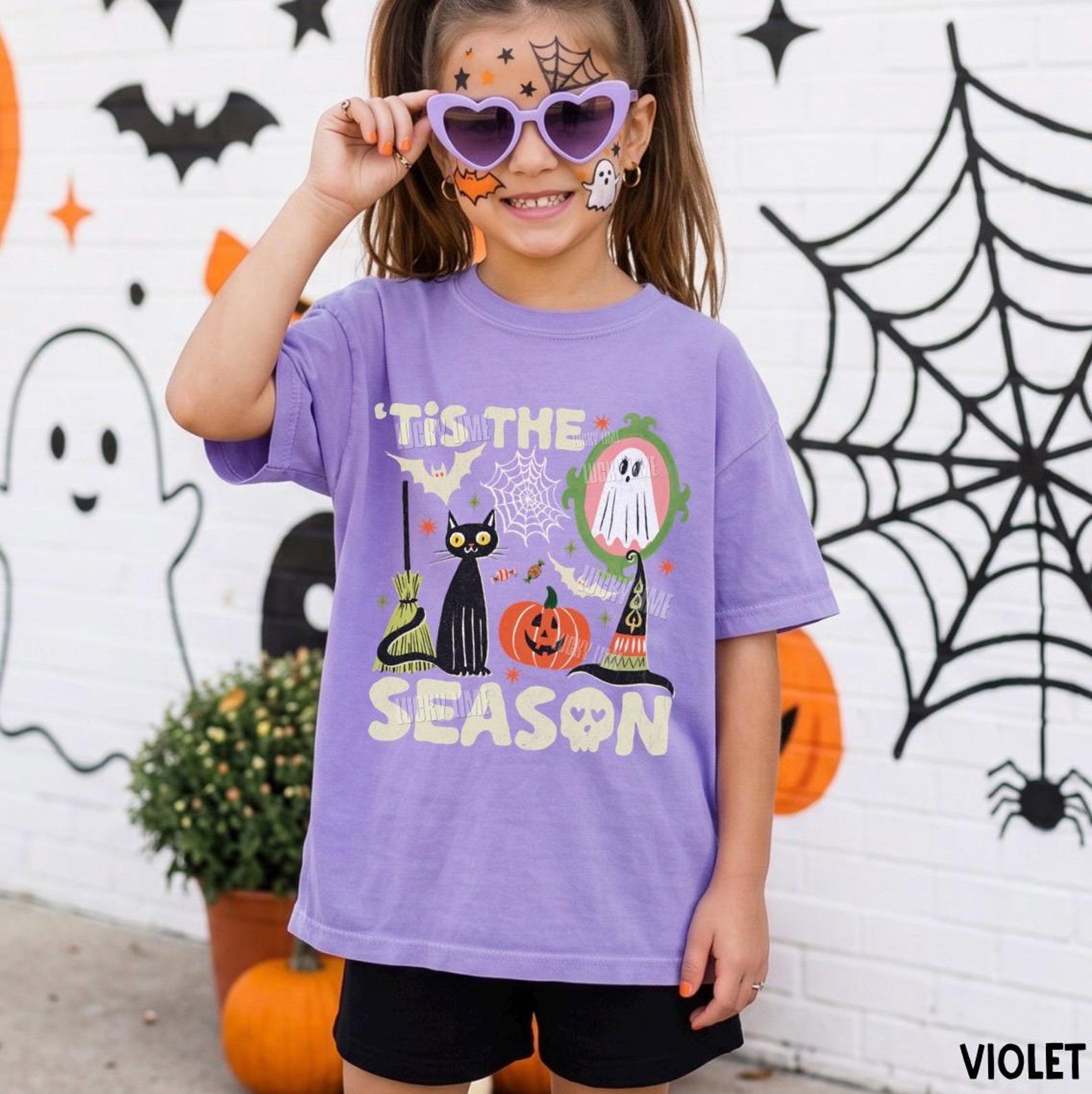 Kids Tis the Season Halloween Shirt, Retro Halloween Comfort Colors® Shirt For Kids, Youth Halloween TShirt, Girls Tee, Kids Ghost Shirt 3