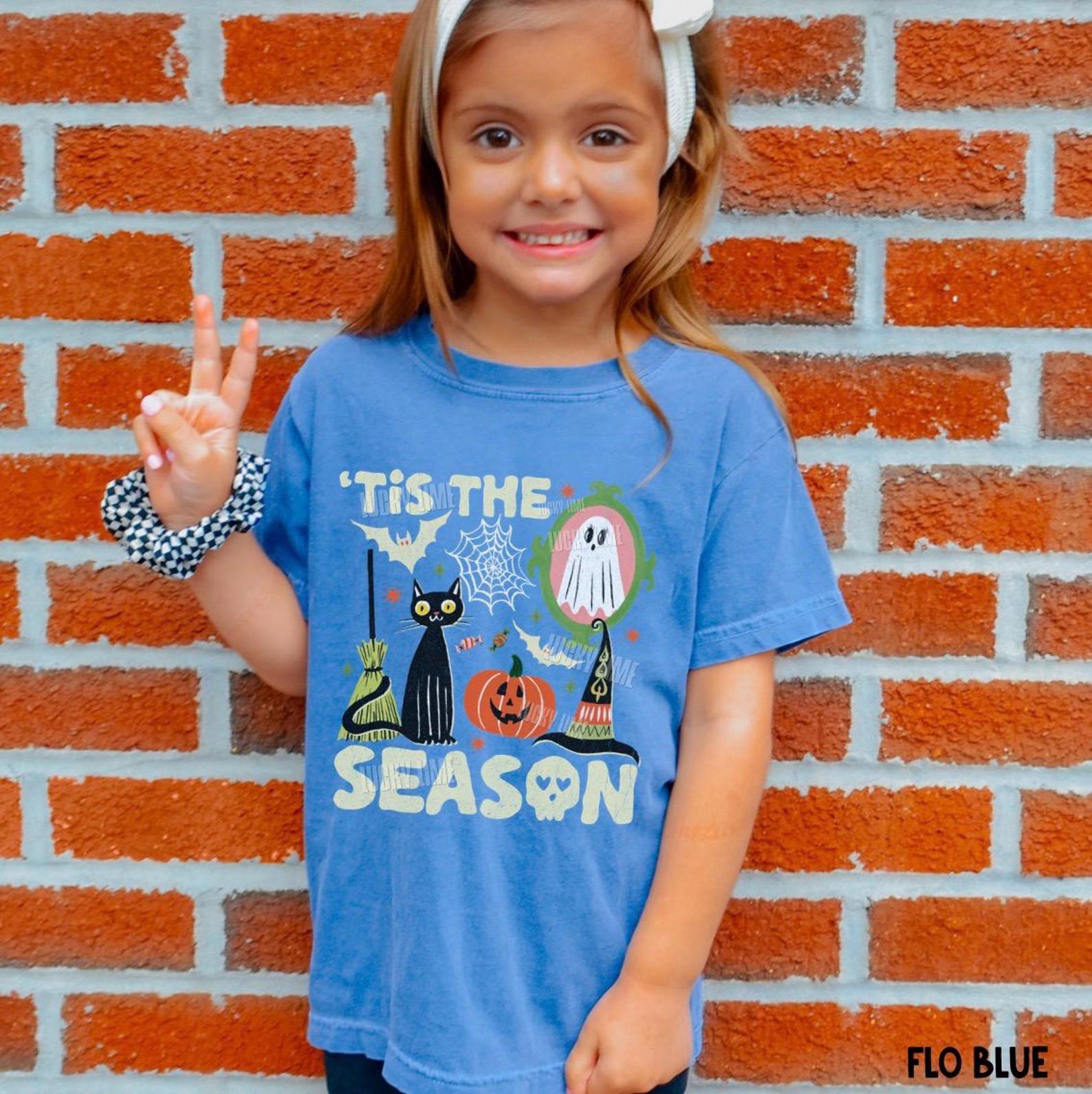 Kids Tis the Season Halloween Shirt, Retro Halloween Comfort Colors® Shirt For Kids, Youth Halloween TShirt, Girls Tee, Kids Ghost Shirt 5