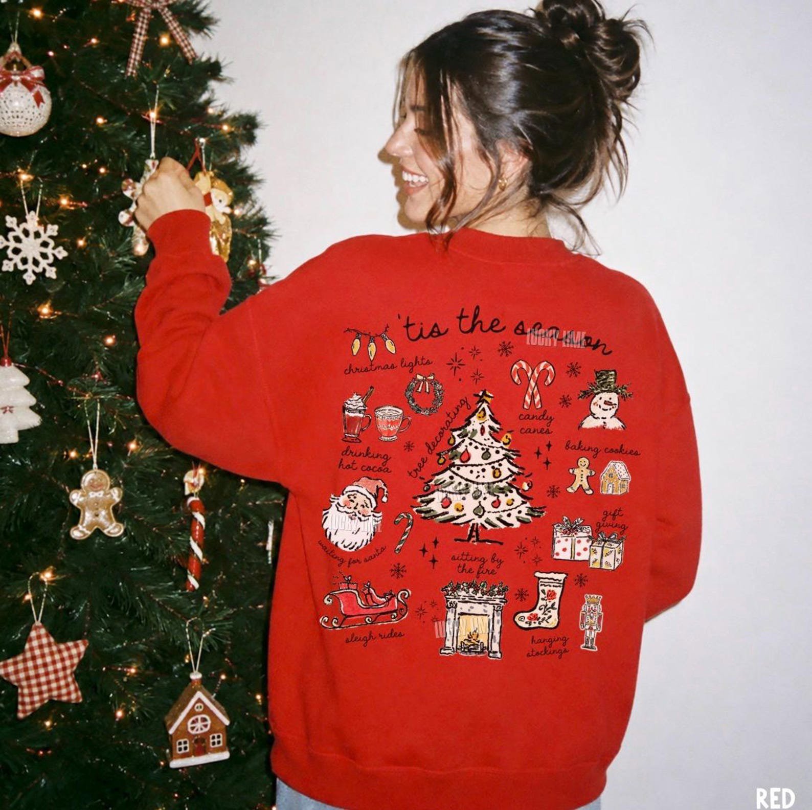 Tis the Season Christmas Sweatshirt, Retro Holiday Shirt, Christmas Tree Sweatshirt, Santa Claus Shirt, Womens Christmas, Festive Sweater 4