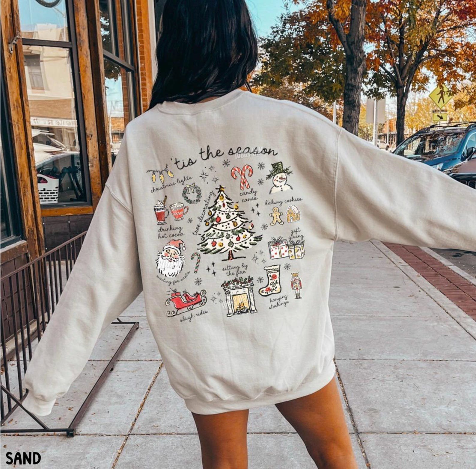 Tis the Season Christmas Sweatshirt, Retro Holiday Shirt, Christmas Tree Sweatshirt, Santa Claus Shirt, Womens Christmas, Festive Sweater 10