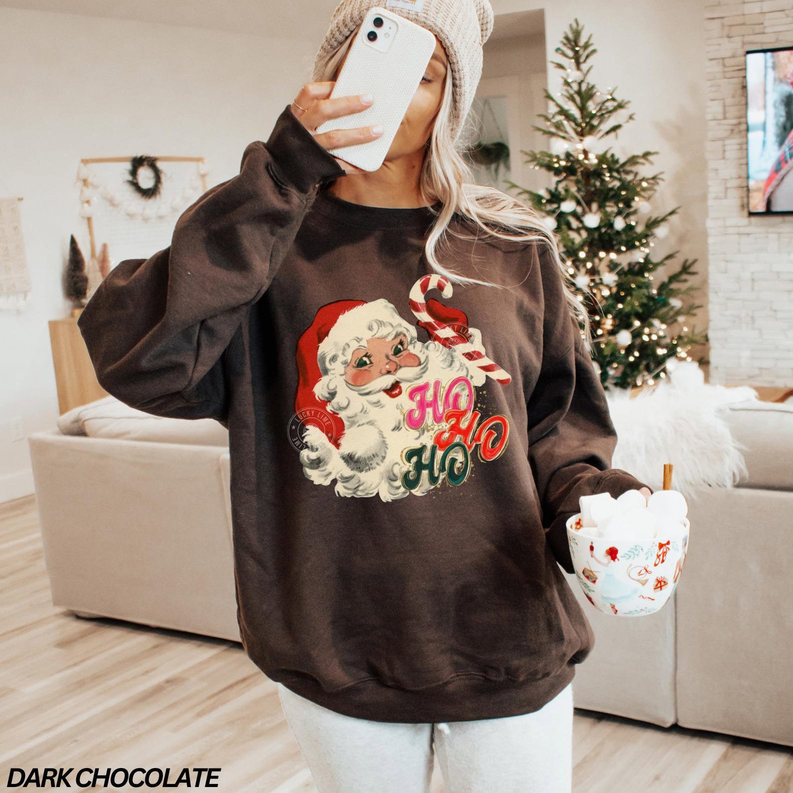 Retro Santa Sweatshirt, Santa Claus Christmas Shirt, Ho Ho Ho Sweatshirt Girly Christmas, Vintage Holiday Crewneck, Preppy Santa 5