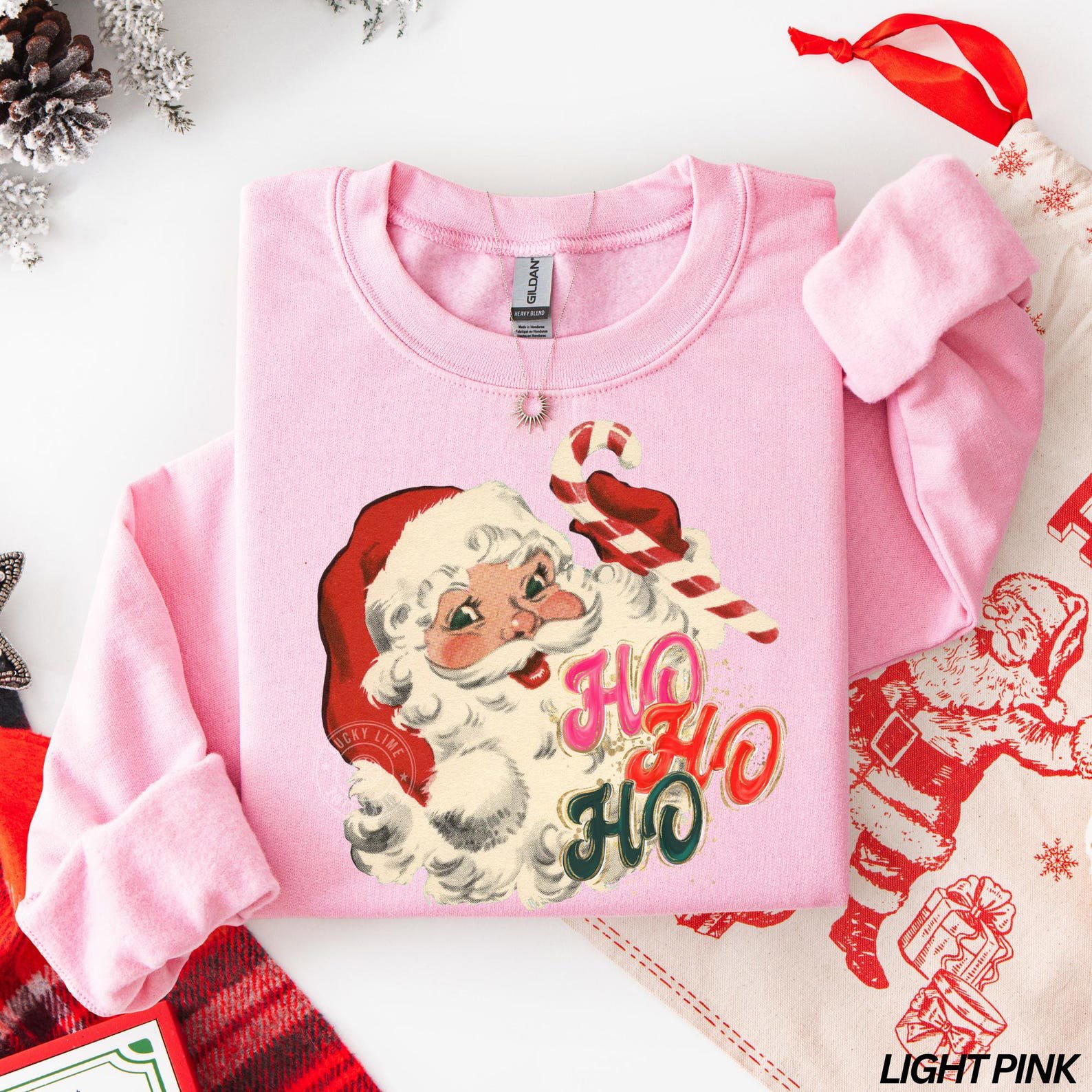 Retro Santa Sweatshirt, Santa Claus Christmas Shirt, Ho Ho Ho Sweatshirt Girly Christmas, Vintage Holiday Crewneck, Preppy Santa 7