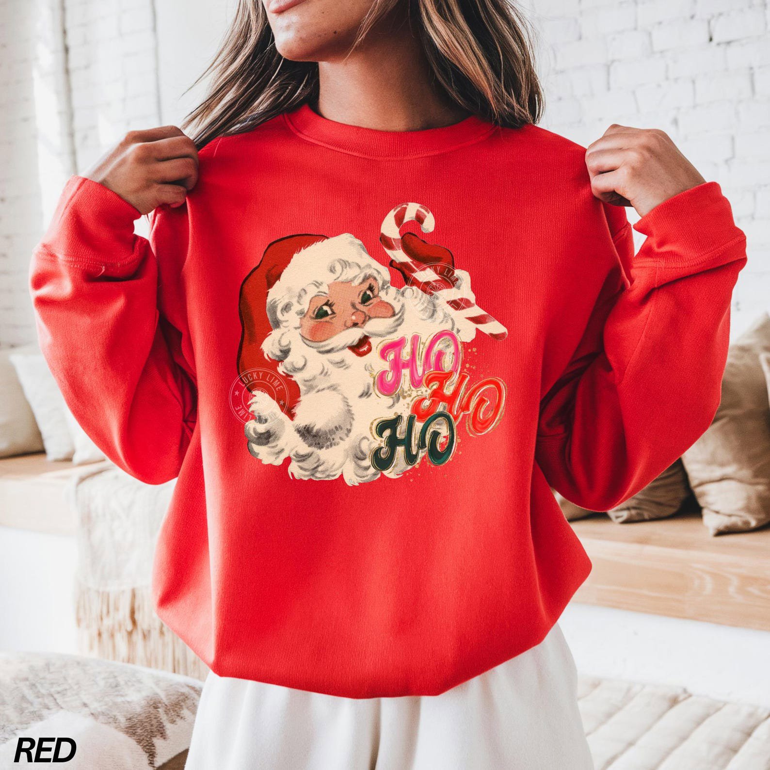 Retro Santa Sweatshirt, Santa Claus Christmas Shirt, Ho Ho Ho Sweatshirt Girly Christmas, Vintage Holiday Crewneck, Preppy Santa 8