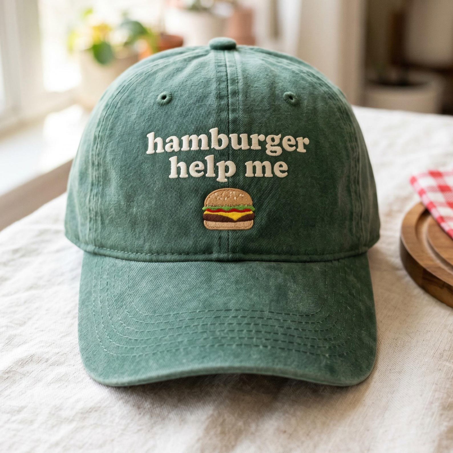 Embroidered Hamburger Help Me Hat, Funny Retro Hat, Father’s Day Gift, Vintage Cap 3