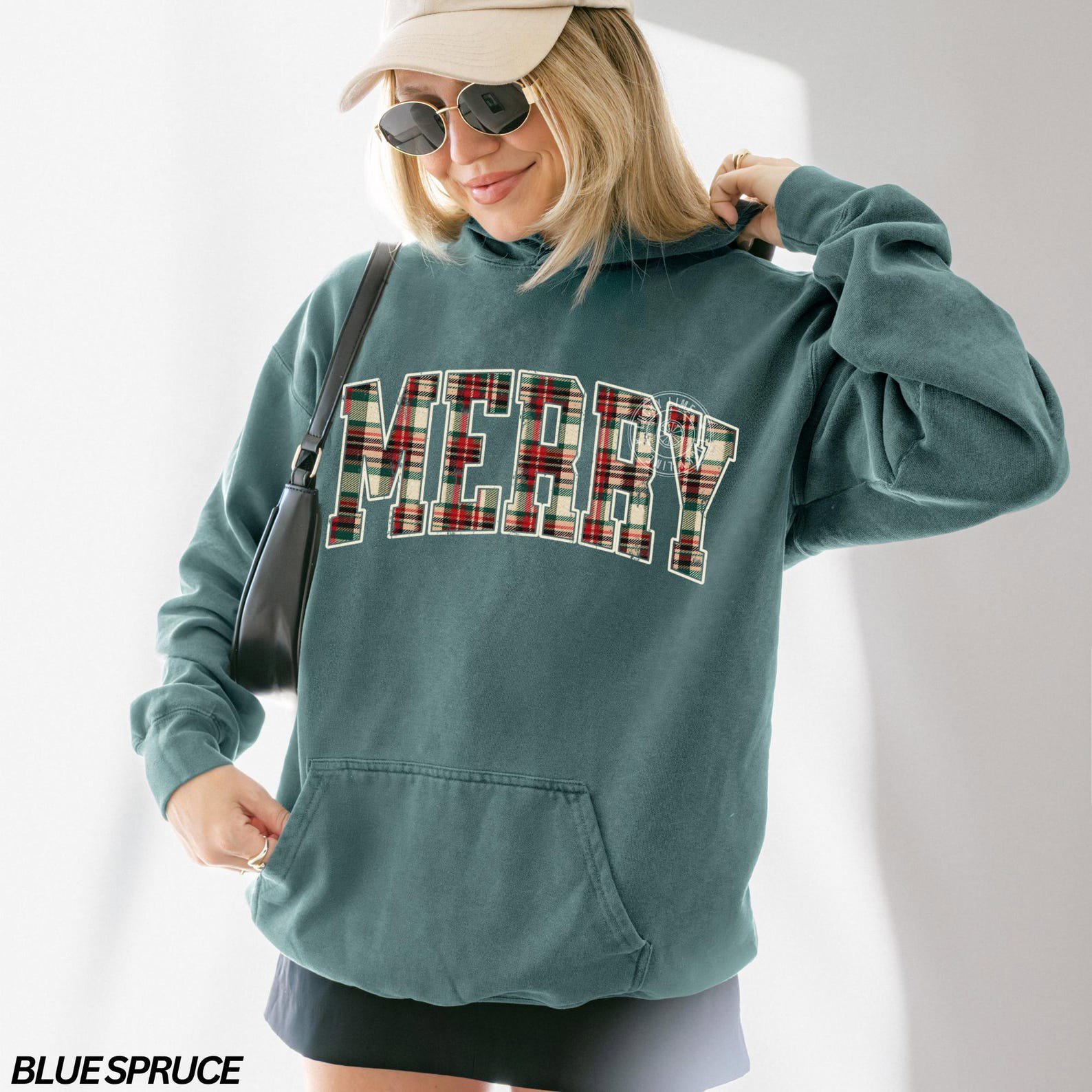 Comfort Colors® Christmas Hoodie, Plaid Merry Christmas Hoodie, Holiday Hoodie, Christmas Gift, Festive Holiday Sweatshirt, Preppy Christmas 2