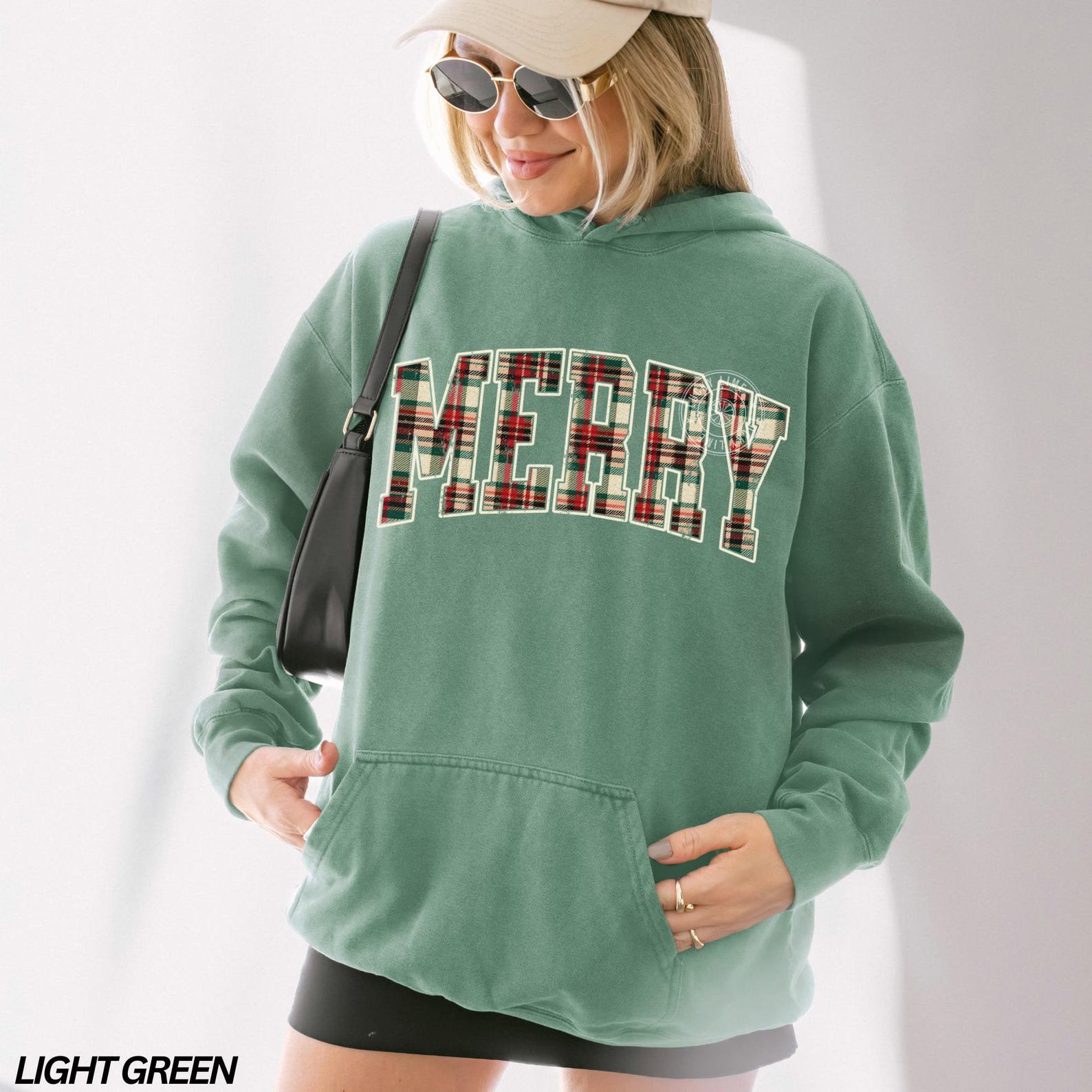 Comfort Colors® Christmas Hoodie, Plaid Merry Christmas Hoodie, Holiday Hoodie, Christmas Gift, Festive Holiday Sweatshirt, Preppy Christmas 3