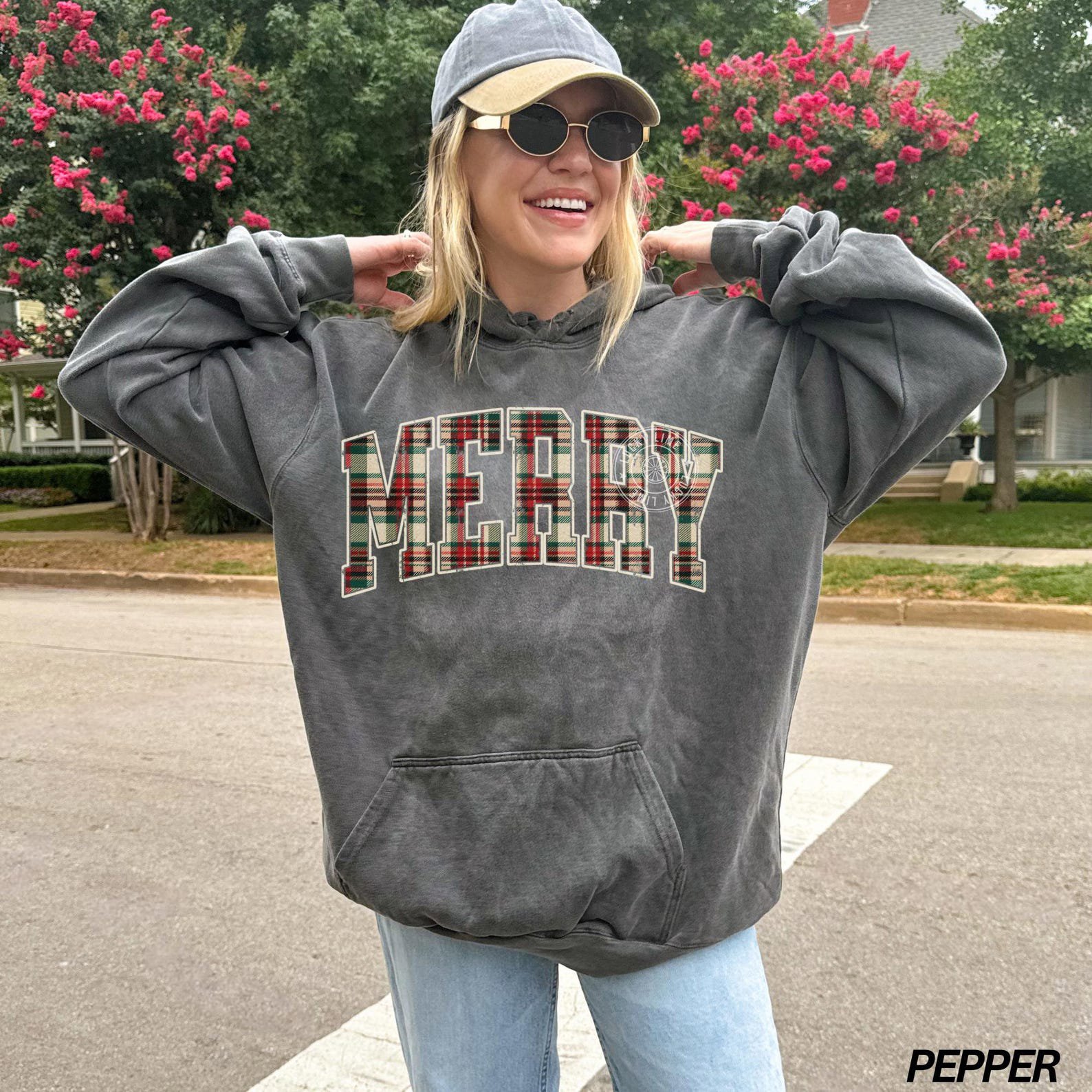 Comfort Colors® Christmas Hoodie, Plaid Merry Christmas Hoodie, Holiday Hoodie, Christmas Gift, Festive Holiday Sweatshirt, Preppy Christmas 5