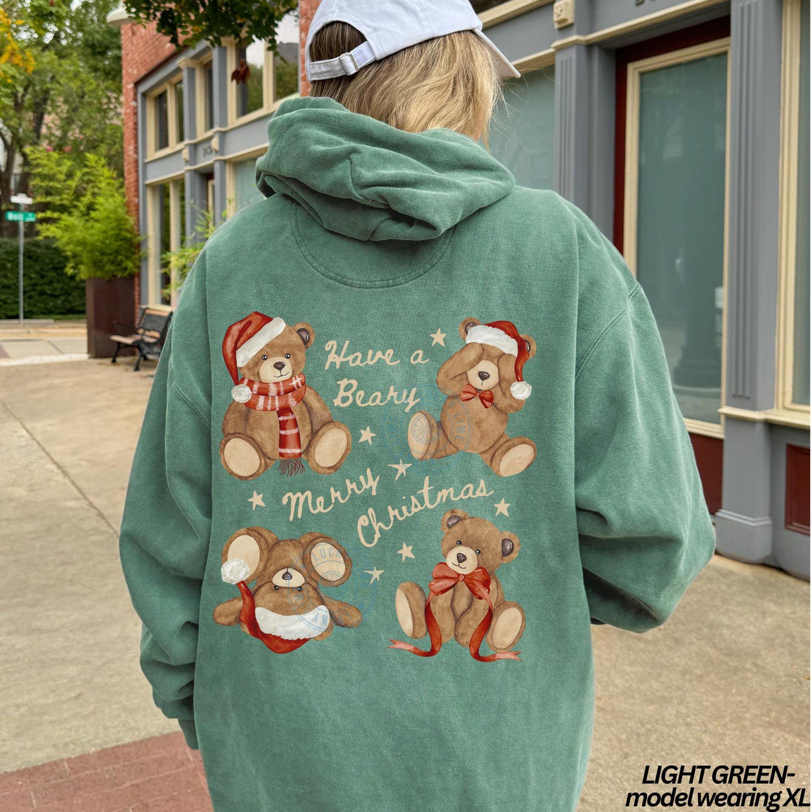 Comfort Colors® Christmas Teddy Bear Hoodie, Merry Christmas Hoodie, Bear Christmas Sweatshirt, Back Design Hoodie, Womens Hoodie, Xmas Gift 3