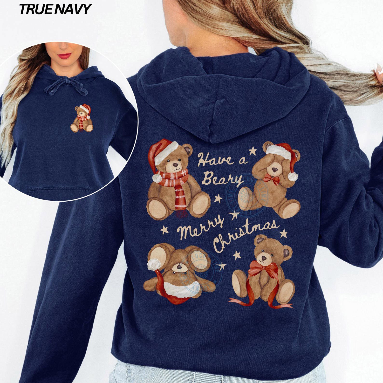 Comfort Colors® Christmas Teddy Bear Hoodie, Merry Christmas Hoodie, Bear Christmas Sweatshirt, Back Design Hoodie, Womens Hoodie, Xmas Gift 5