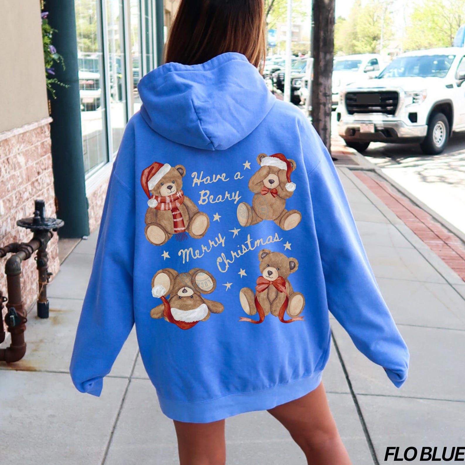 Comfort Colors® Christmas Teddy Bear Hoodie, Merry Christmas Hoodie, Bear Christmas Sweatshirt, Back Design Hoodie, Womens Hoodie, Xmas Gift 6